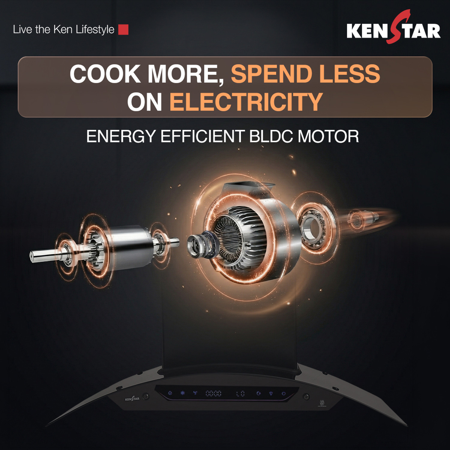 Image of Kenstar AeroGlide BLDC CURVE 90 CM 1500 CMH 90 cm Filterless Auto-clean Chimney With BLDC Motor 10 Speed Touch & Gesture Control Powerful Suction Low Noise Auto Clean Chimney