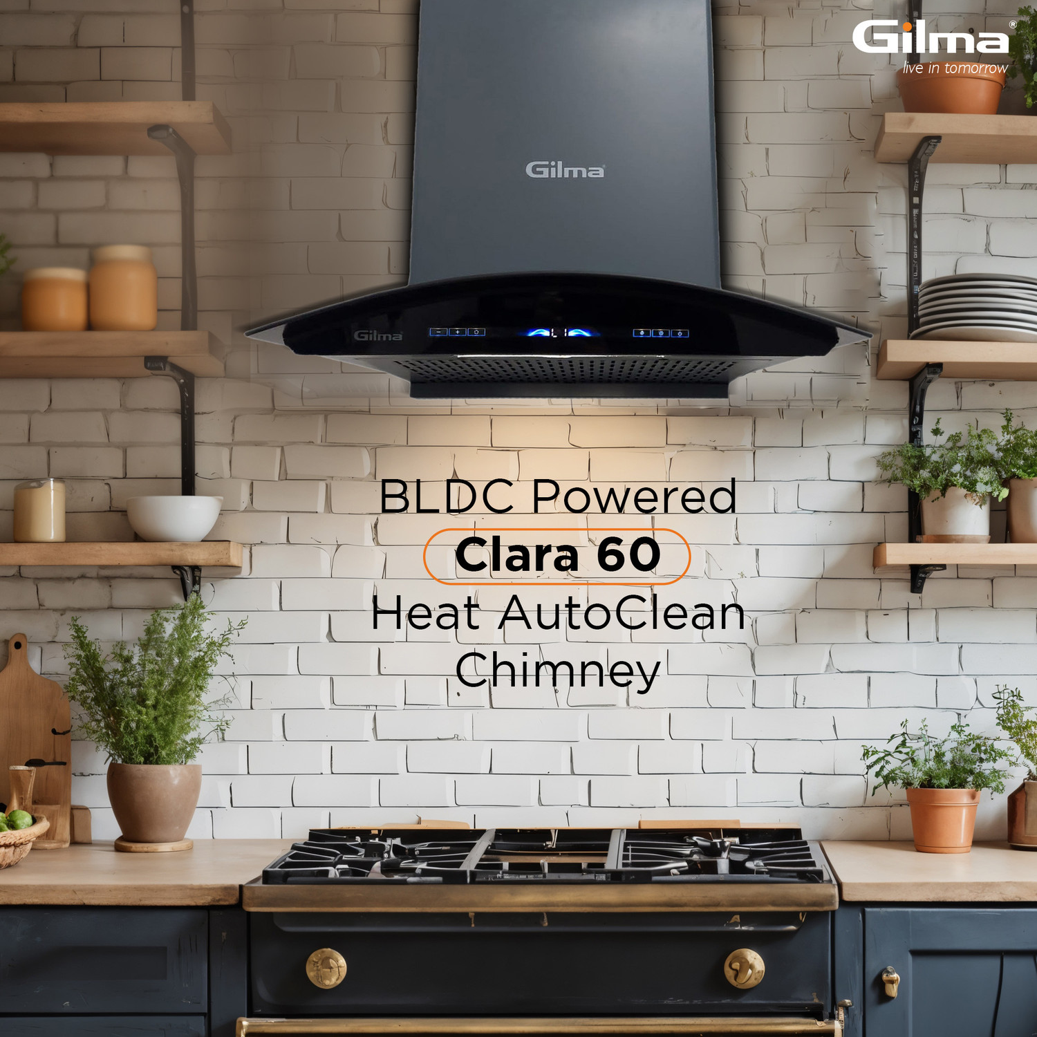 Image of Gilma Clara 60 Chimney Auto Clean Wall Mounted Grey Black 1500 CMH Chimney