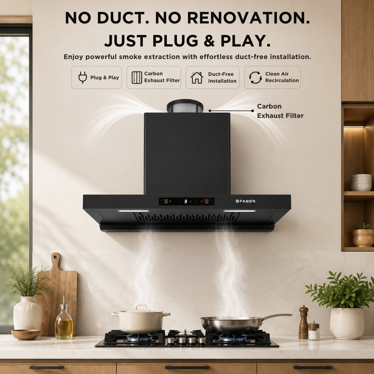 Image of FABER HOOD NOVA BLDC PNP HC FL SC BK IN 75-T 1500 CMH 75 cm Plug n play 75 cm Auto Clean Chimney