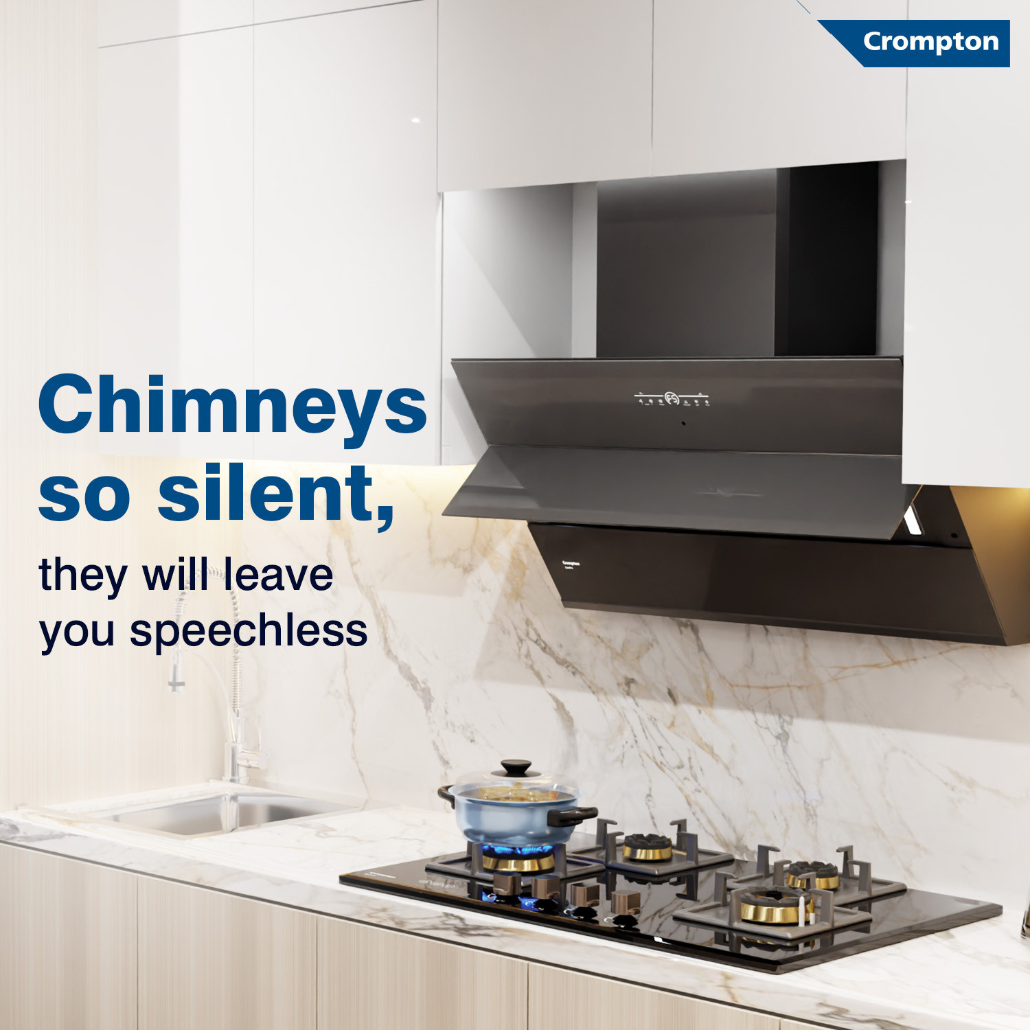 Image of Crompton CHD-QPVI90FLE-MBL Auto Clean Wall Mounted Midnight Black 1710 CMH Chimney