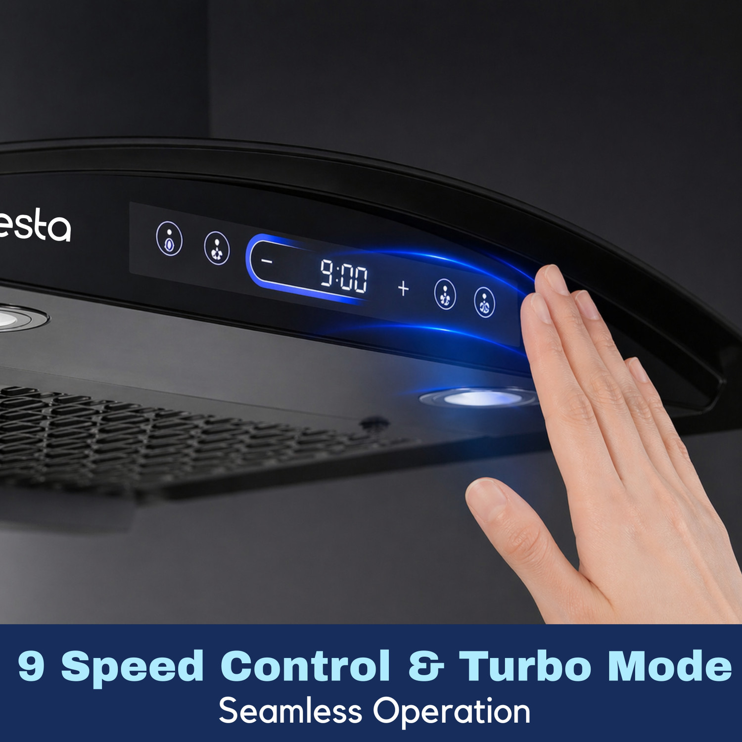 Image of Amplesta Lyra BLDC Motor 60cm 9 Speed Curve Shape with Motion Sensor & 1600 CMH 60 cm Auto Clean Chimney