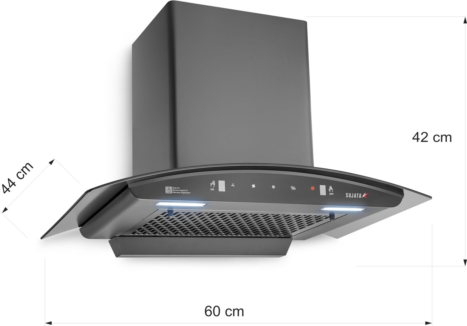 Image of SUJATA Pearl 60 Chimney for Kitchen | Chimney For Kitchen 60cm | Filter Less Auto Clean 1350 CMH 60 cm Auto Clean Chimney