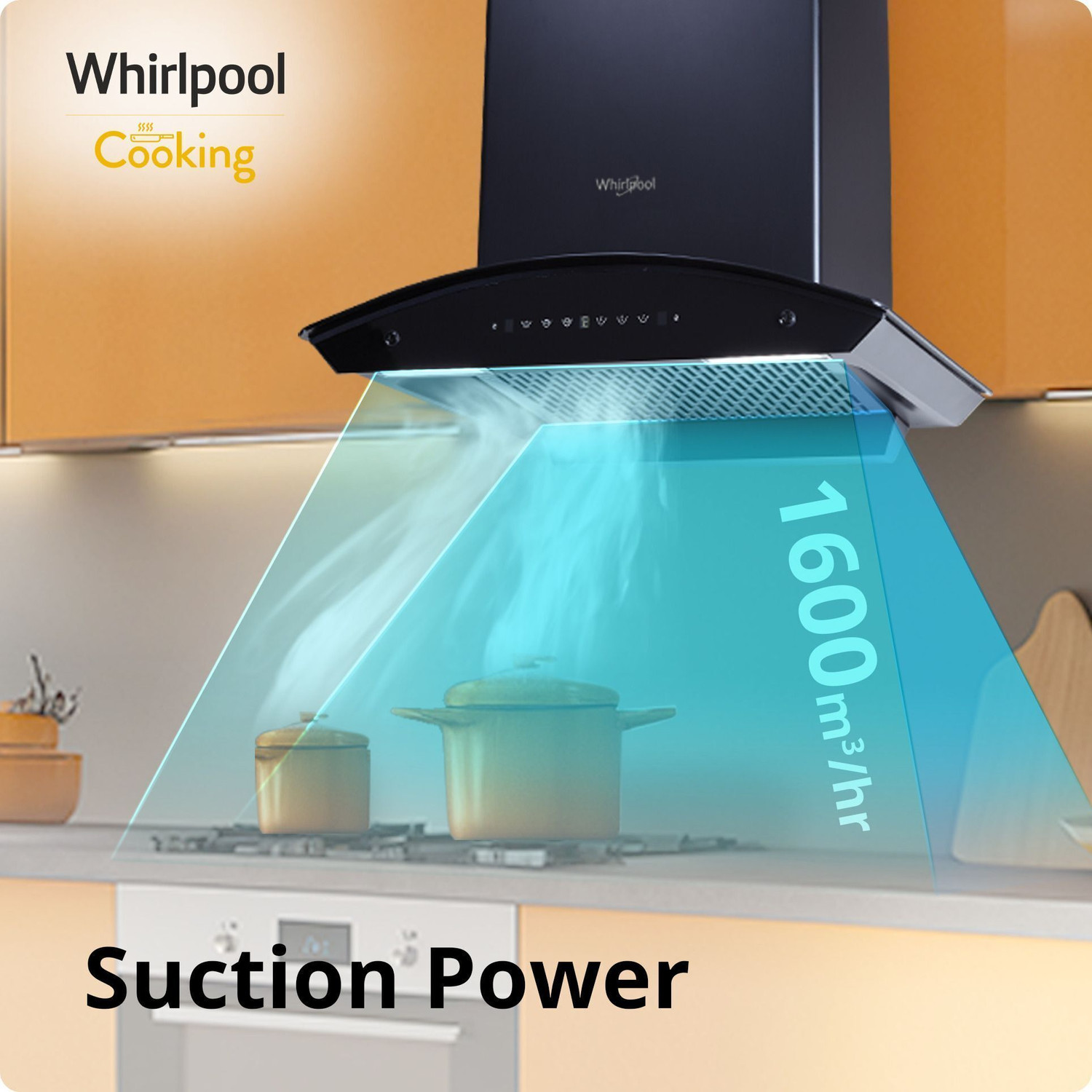 Image of Whirlpool CGFL PRO 604 HAC BK HOOD Auto Clean Curved Glass 60 cm| 11 Years Motor Warranty| Heat Autoclean| Gesture Control| Filterless|Powerful Suction | Low Noise Wall Mounted Black 1600 CMH Chimney
