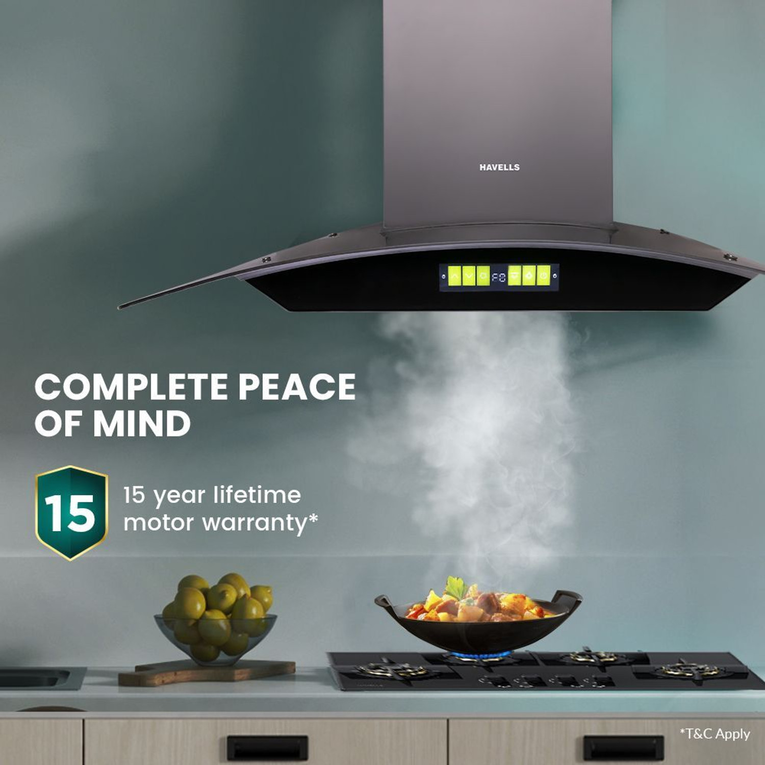 Image of HAVELLS Polaris BLDC 60cm Curved Glass Kitchen Chimney 1600 CMH 56.5 cm Auto Clean Chimney