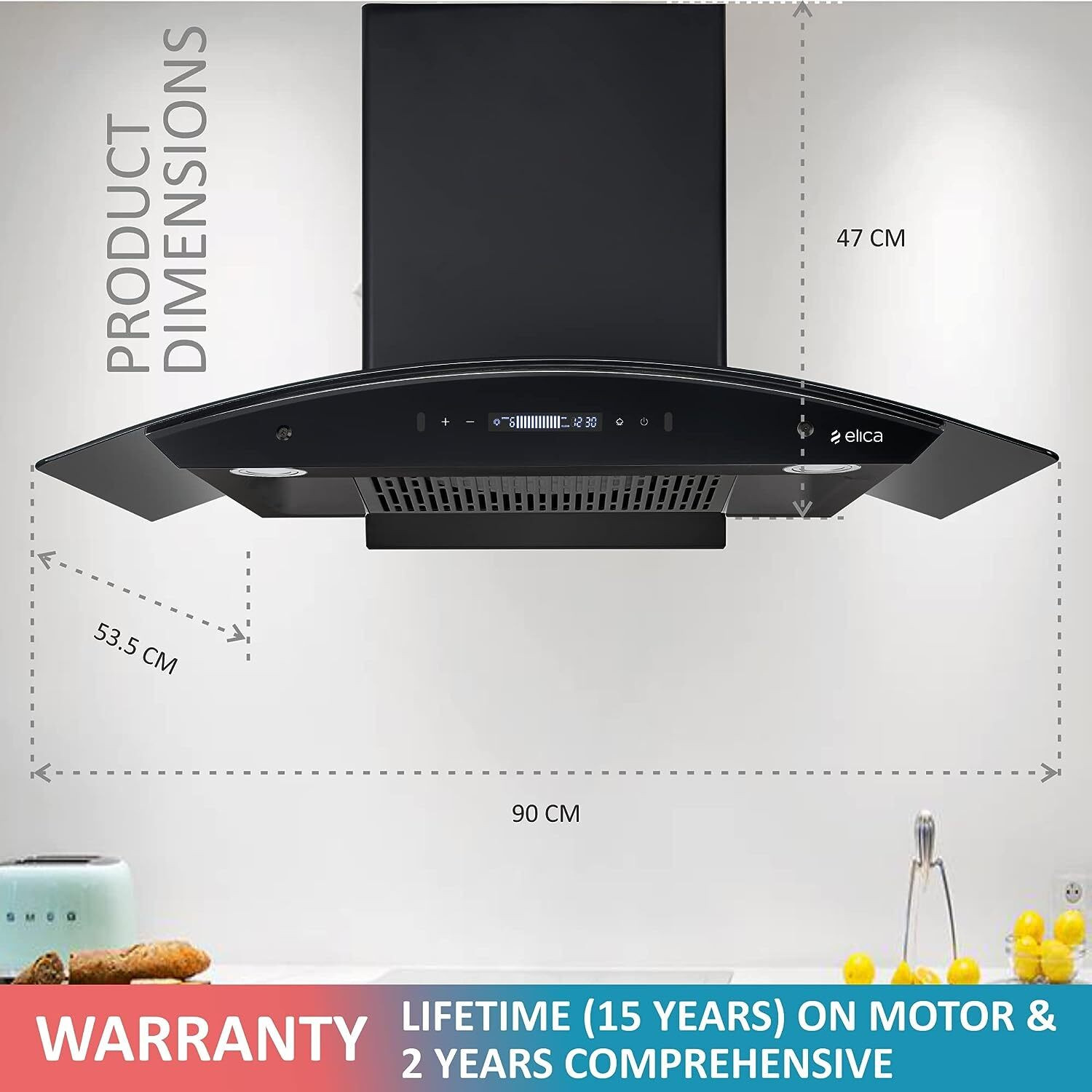 Image of Elica BLDC FLCG 900 HAC LTW MS NERO Filterless Auto Clean Wall Mounted Black 1425 CMH Chimney