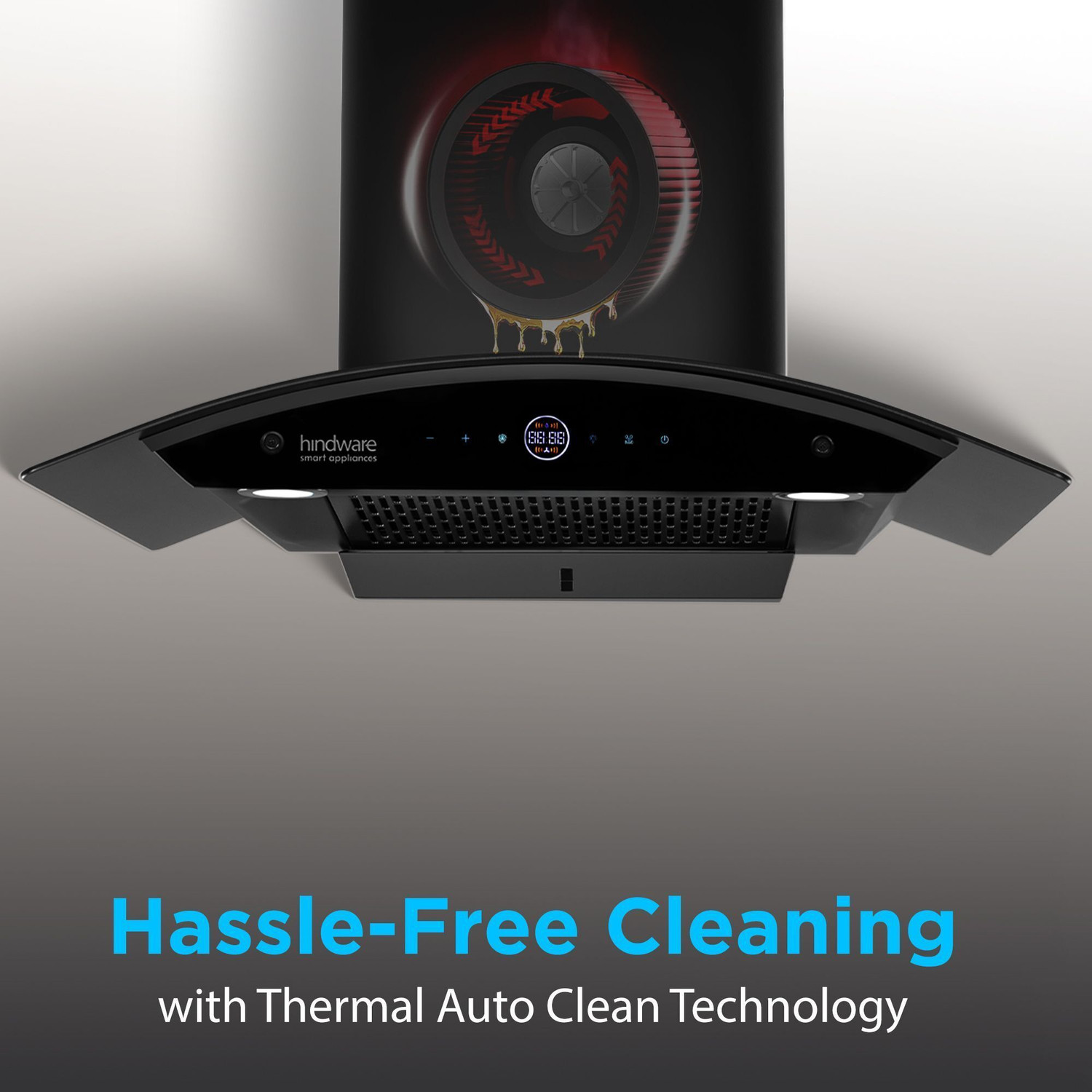 Image of Hindware Smart Appliances Nadia BLDC 75 IN Auto Clean Wall Mounted Black 1600 CMH Chimney