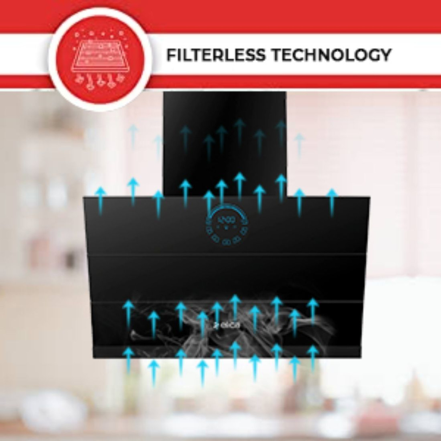 Image of Elica EFL 108 HAC LTW VMS 60 Auto Clean Wall Mounted Black 1350 CMH Chimney