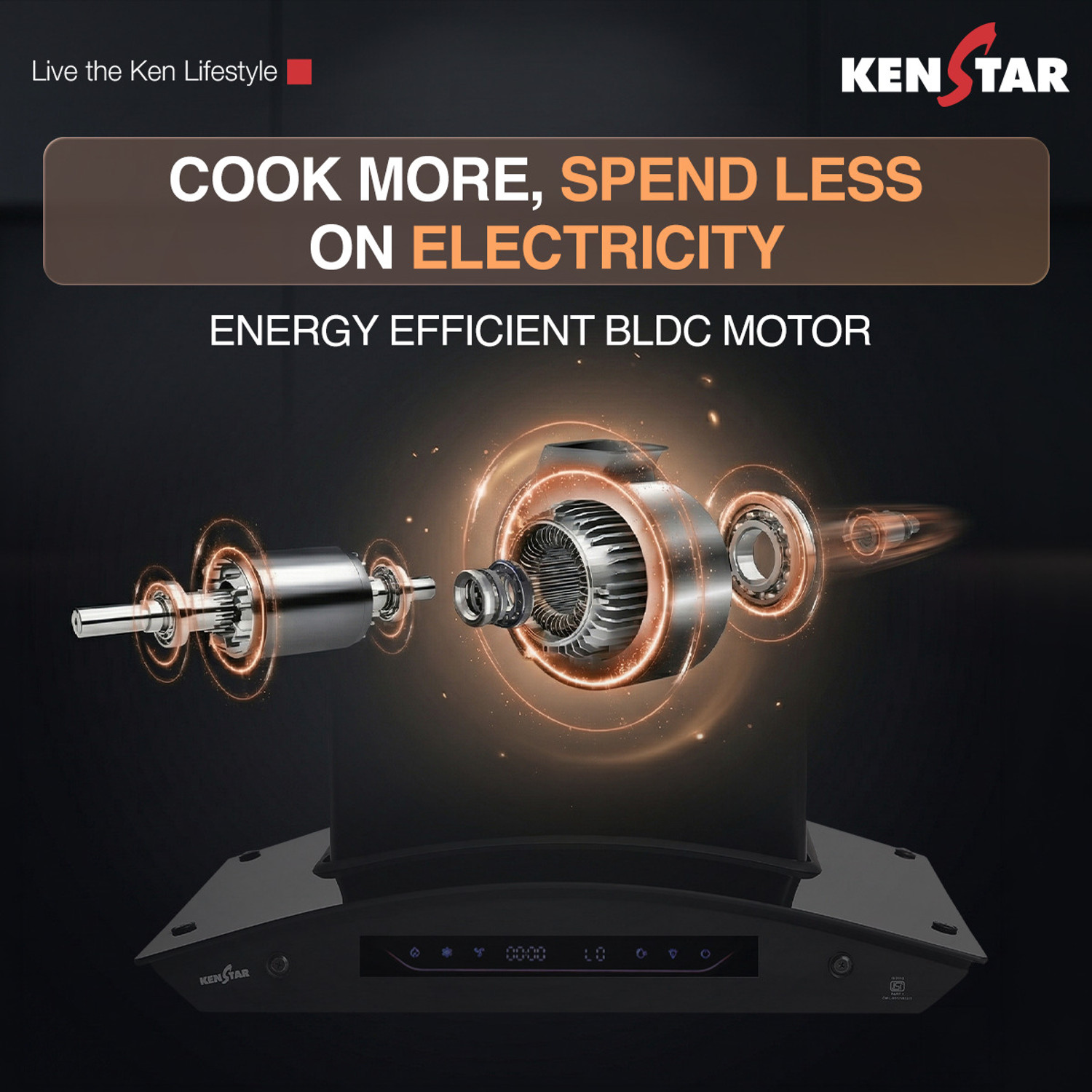 Image of Kenstar AeroGlide BLDC CURVE 60 CM 1500 CMH 60 cm Filterless Auto-clean Chimney With BLDC Motor 10 Speed Touch & Gesture Control Powerful Suction Low Noise Auto Clean Chimney