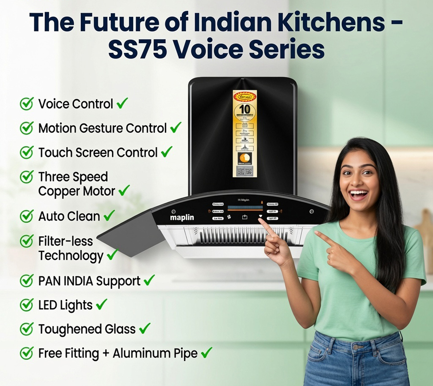 Image of SURYA VC-SS75cm 1800 CMH 75 cm Auto Clean Chimney