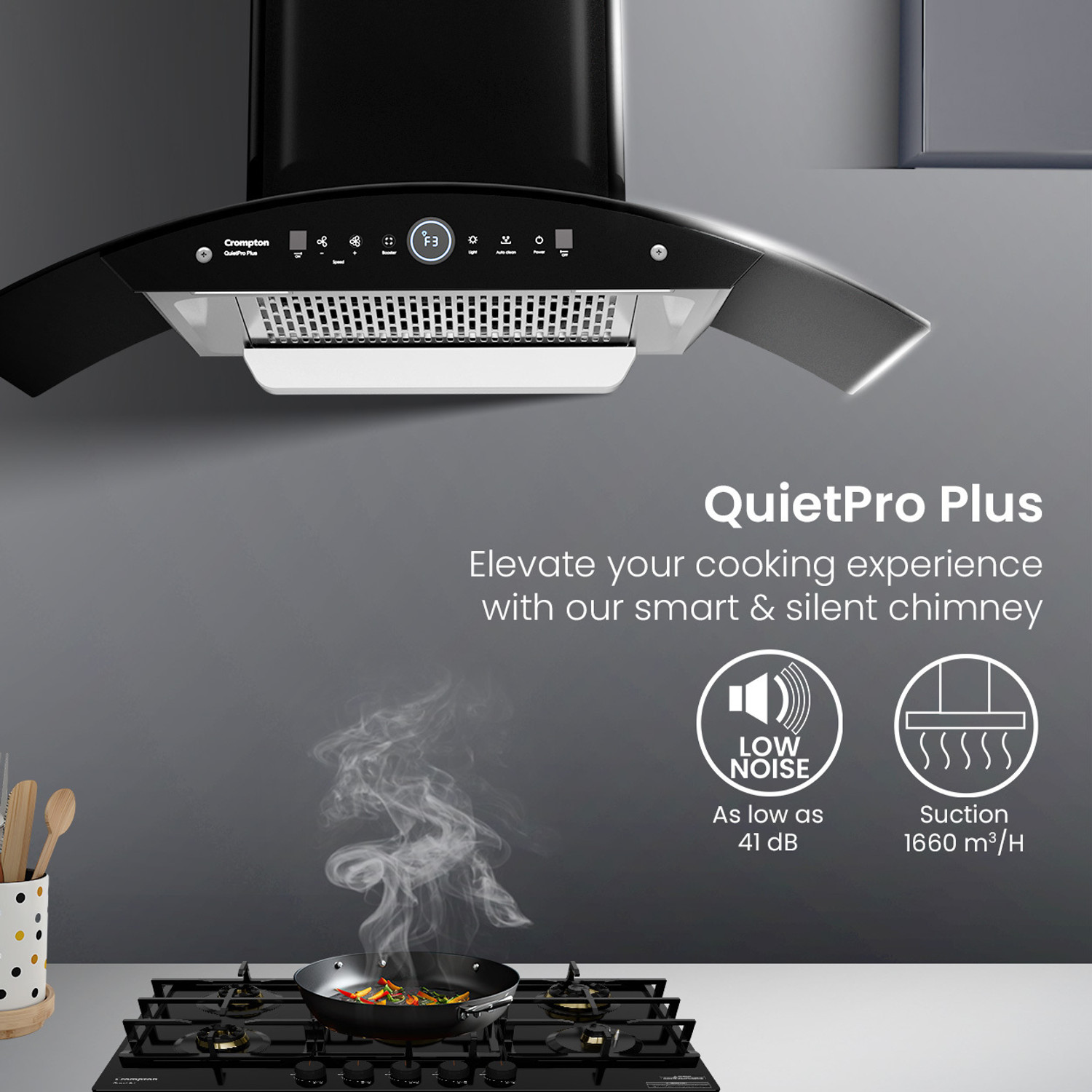 Image of Crompton CHD-QPPC90FLE-IND Auto Clean Wall Mounted Black 1660 CMH Chimney