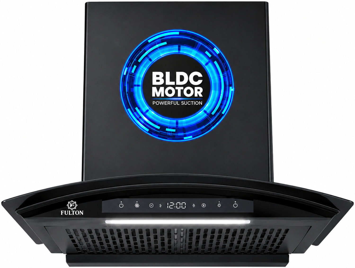Image of FULTON SILENT FLOW BLDC CURVE 60CM CHIMNEY| 130W BIG HOUSING COPPER MOTOR| 1650 CMH 60 cm Auto Clean Chimney