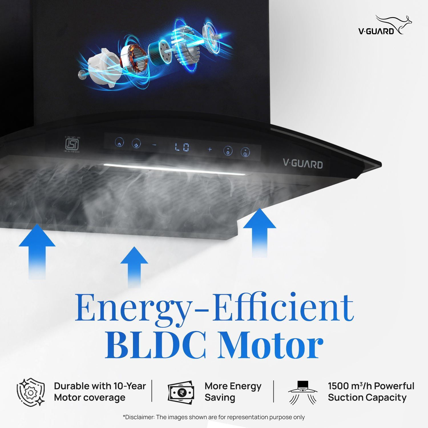 Image of V-Guard BX 60 BLDC 60 cm 1500 CMH 60 cm Auto Clean Chimney