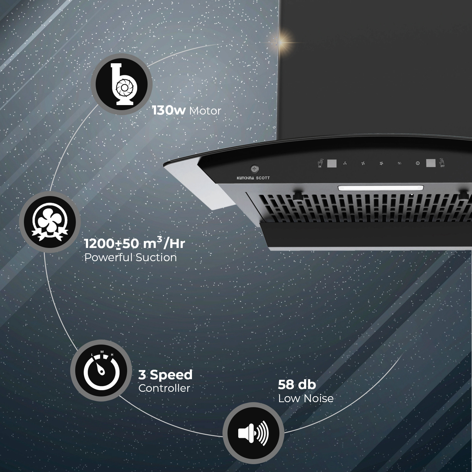 Image of Kutchina Scott 90 Auto Clean Wall Mounted Black 1200 CMH Chimney