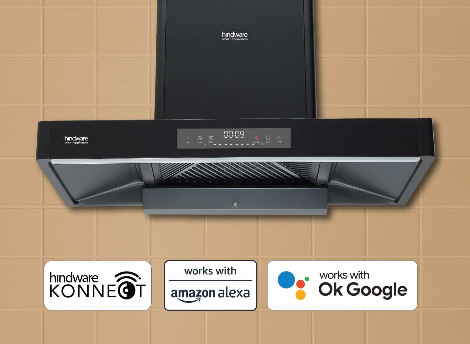 Image of Hindware Optimus Ipro BLDC 90 Auto Clean Wall Mounted Black 1900 CMH Chimney