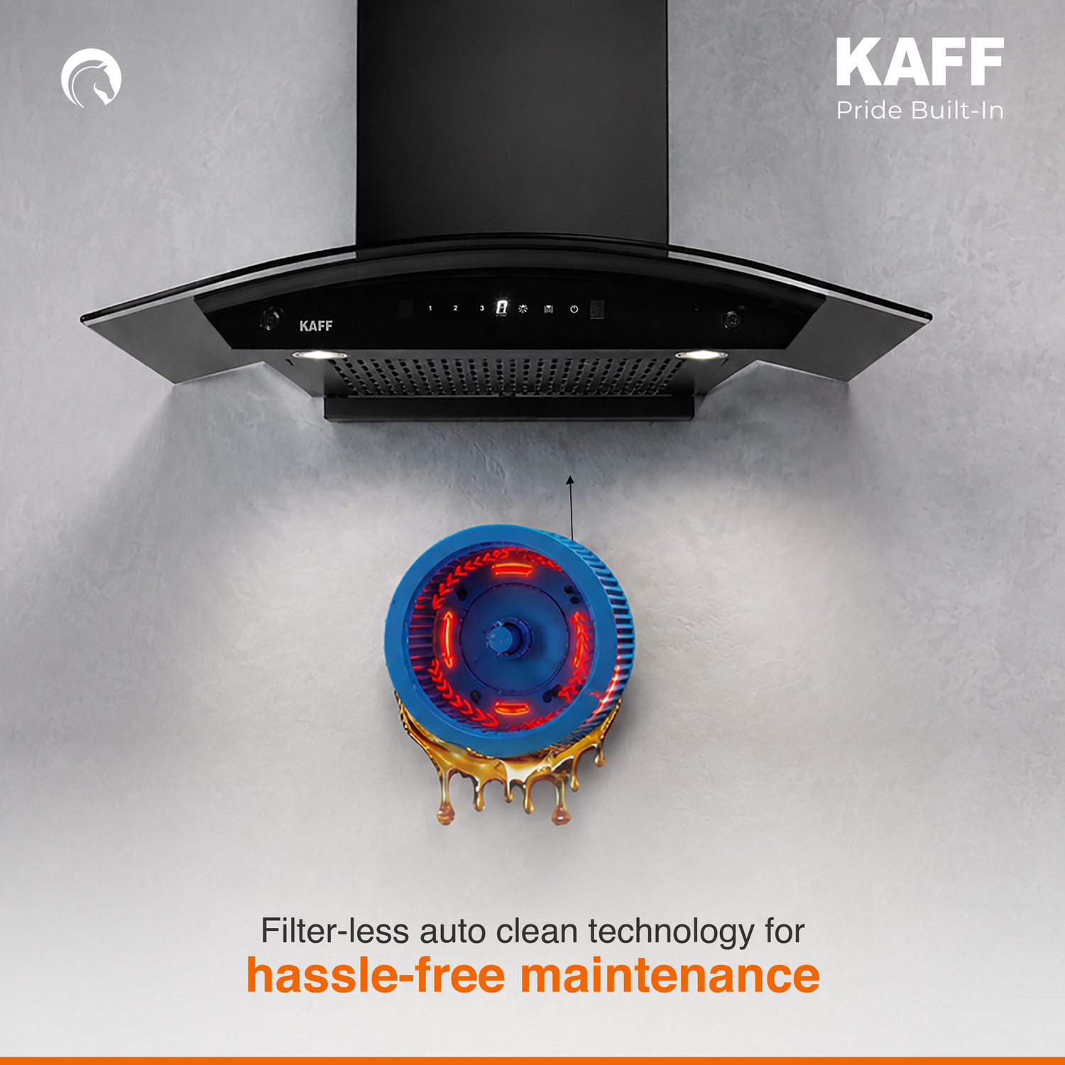 Image of Kaff KCF90 1450 CMH 90 cm Digital Display, Touch & Motion Sensor, Filterless, Auto Clean Chimney