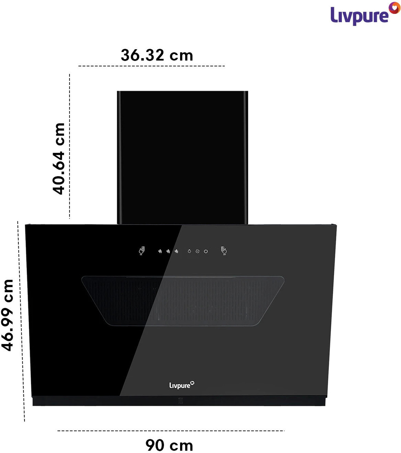 Image of LIVPURE EMERALD-NEO-90-FL-HAC 1400 CMH 90 cm Auto Clean Chimney