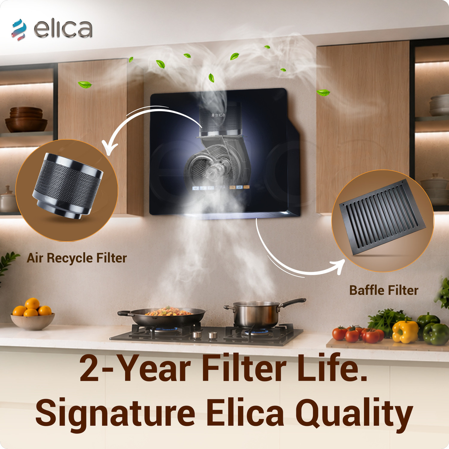 Image of Elica KITTY PLUG N PLAY BF 600 BLDC HAC LTW MS NERO 1600 CMH 60 cm Auto Clean Chimney