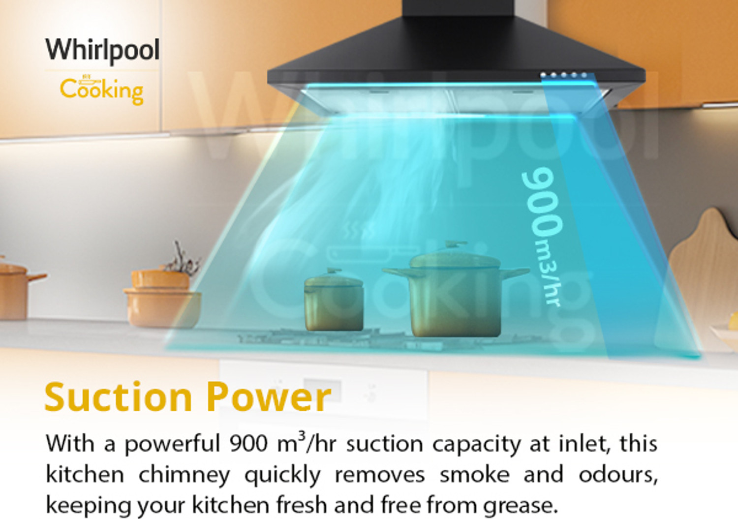 Image of Whirlpool CLASSIC PLUS CF 60 BK HOOD Pyramid 60 CM | 5 Years Motor Warranty| 3 Layer Mesh Filter|Powerful Suction |Low Noise | LED Lamp | Push Button Control Wall Mounted Black 900 CMH Chimney