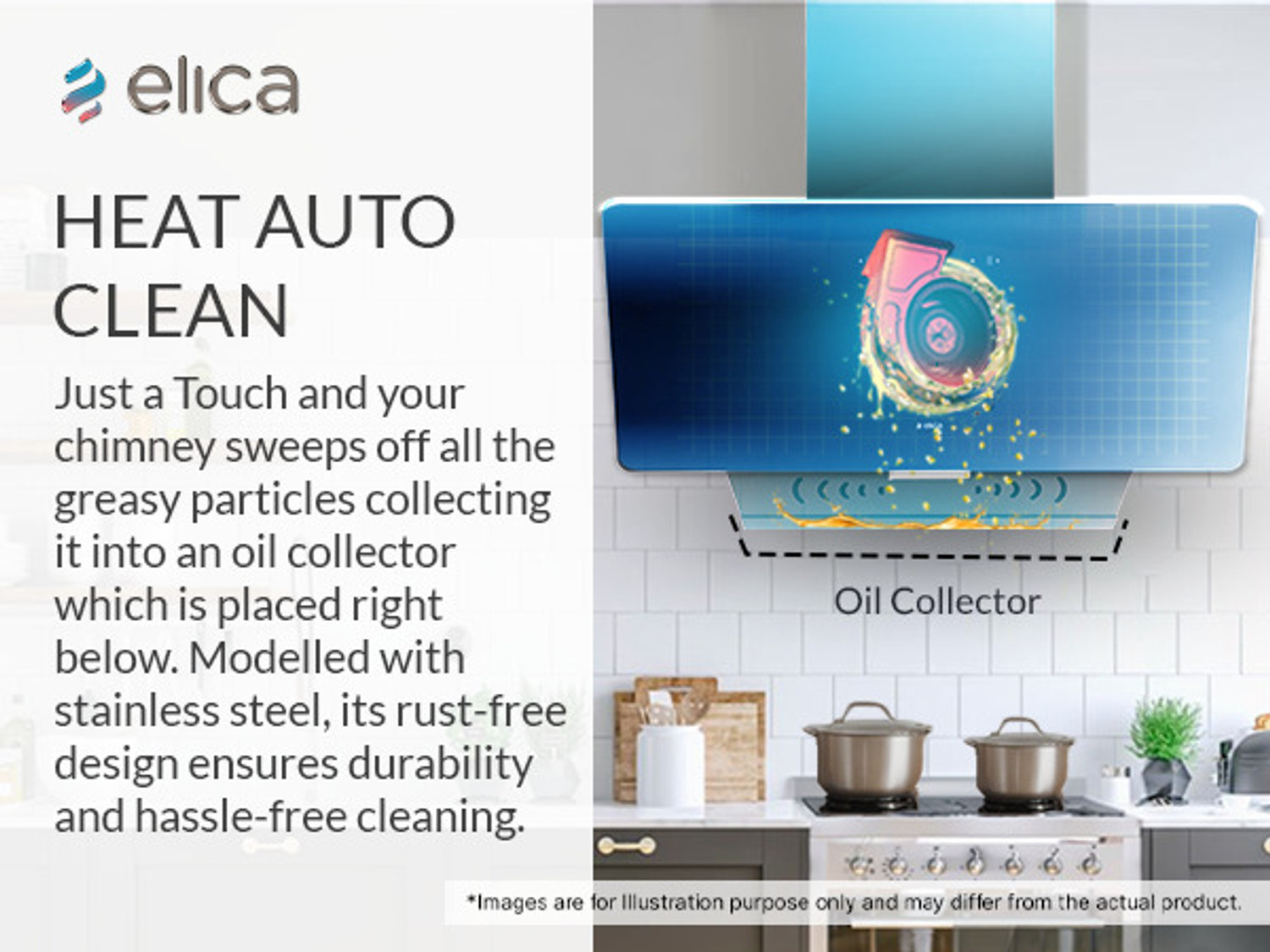 Image of Elica KITTY FL 900 HAC LTW MS NERO 1600 CMH 90 cm Auto Clean Chimney