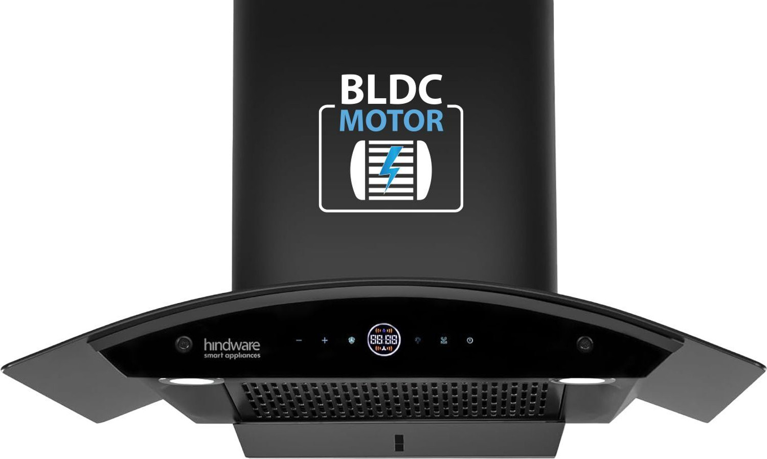 Image of Hindware Smart Appliances Ripple Plus BLDC Autoclean 75 IN Auto Clean | Curved Glass | Filterless | Touch Control | Energy Efficient LED Light | Powerful Suction | Wall Mounted Black 1600 CMH Chimney