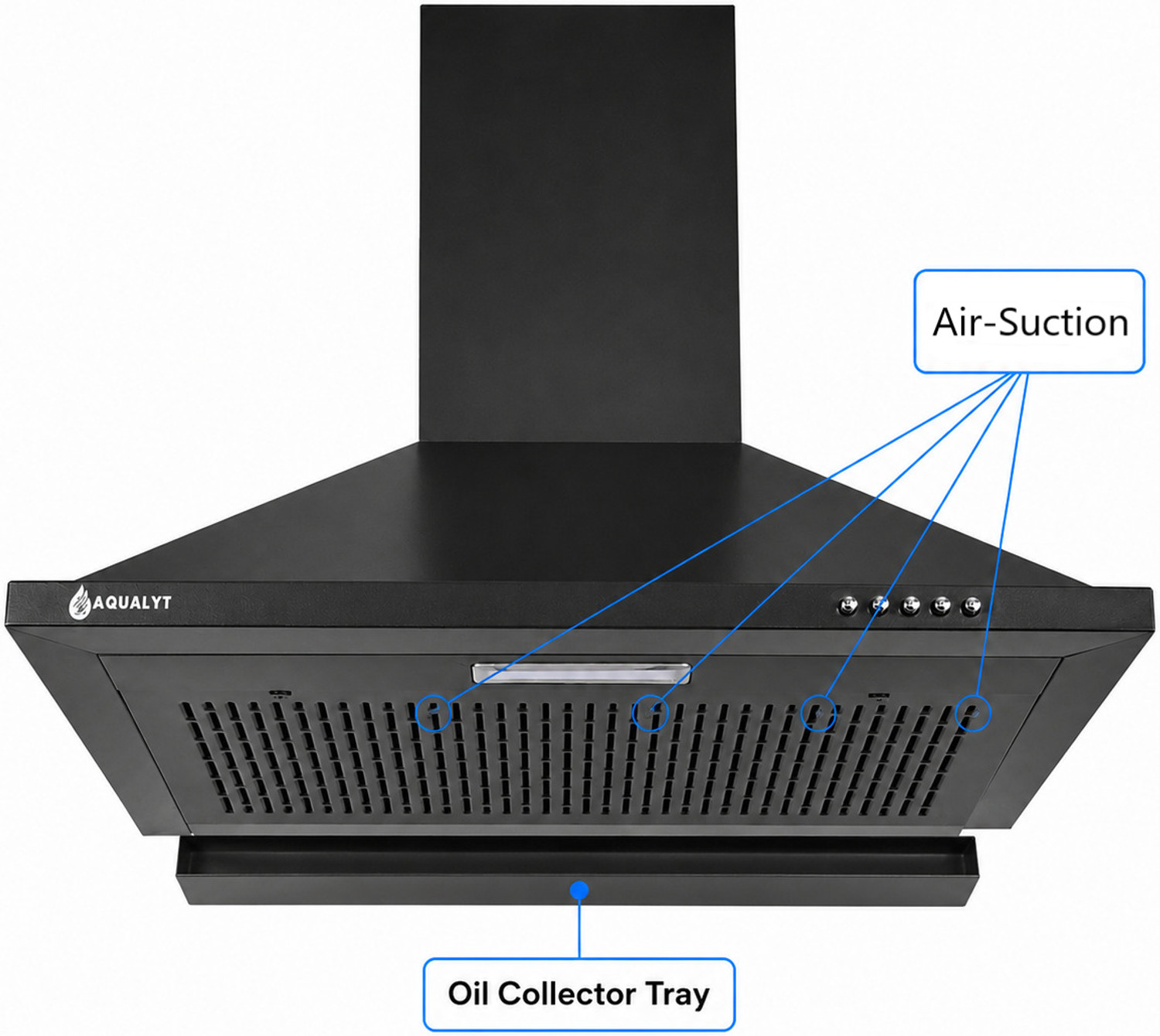 Image of AQUALYT Nova Hood Pyramid Shape 1250 CMH 60 cm Filterless Push Button Powerful Suction With Led Light Low Noise Chimney