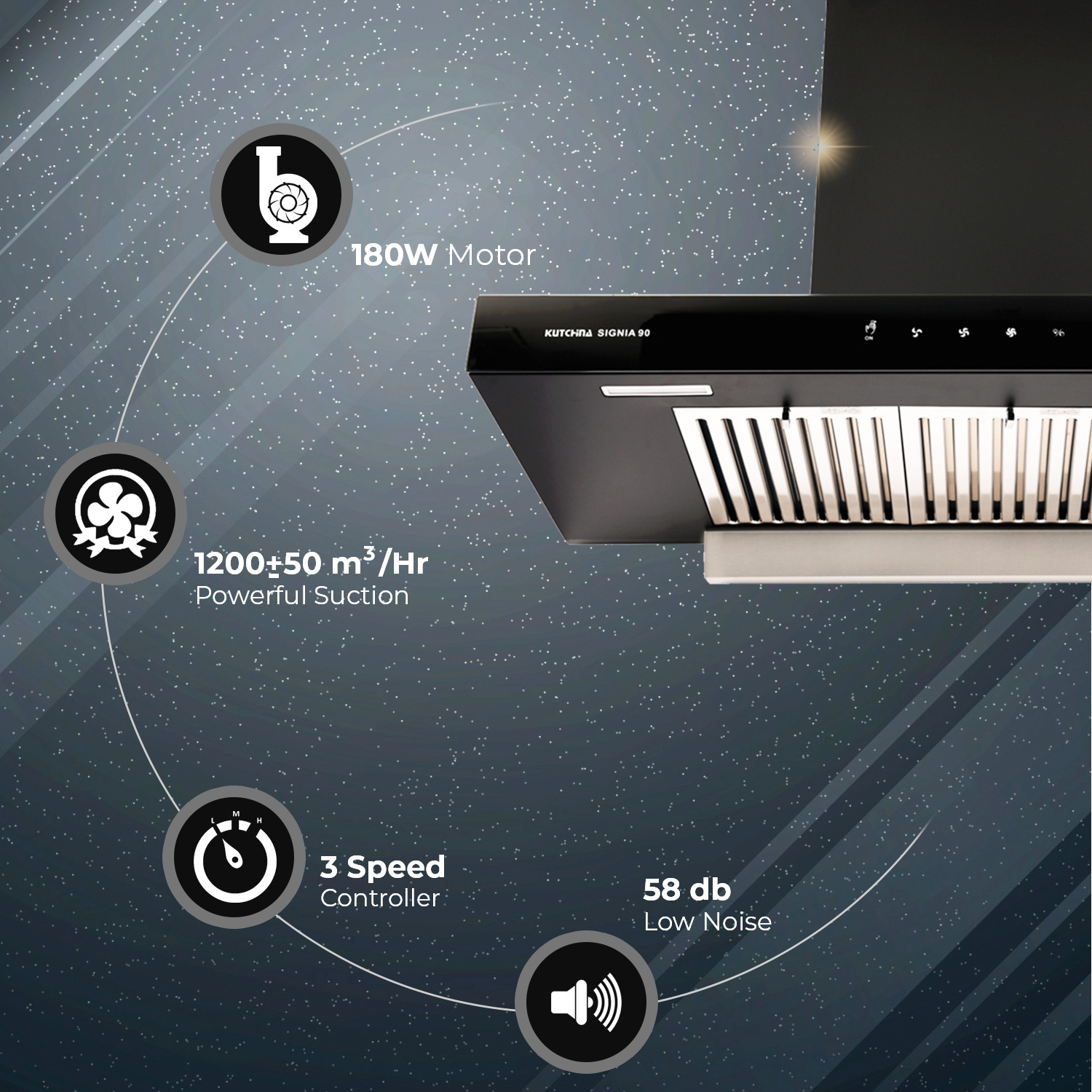 Image of Kutchina SIGNIA 90 Auto Clean Wall Mounted black 1250 CMH Chimney