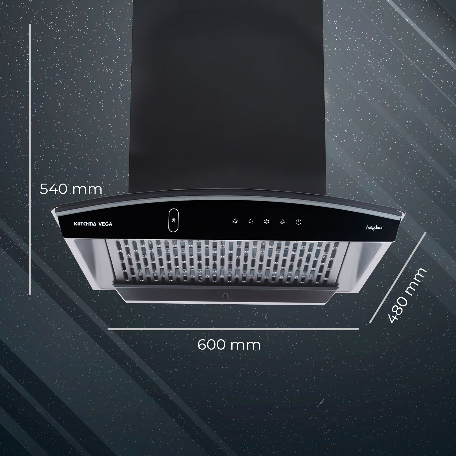 Image of Kutchina Vega DLX 60 1600 CMH 60 cm Motion Sensor Control Touch Control Auto Clean Powerful suction Low Noise Auto Clean Chimney