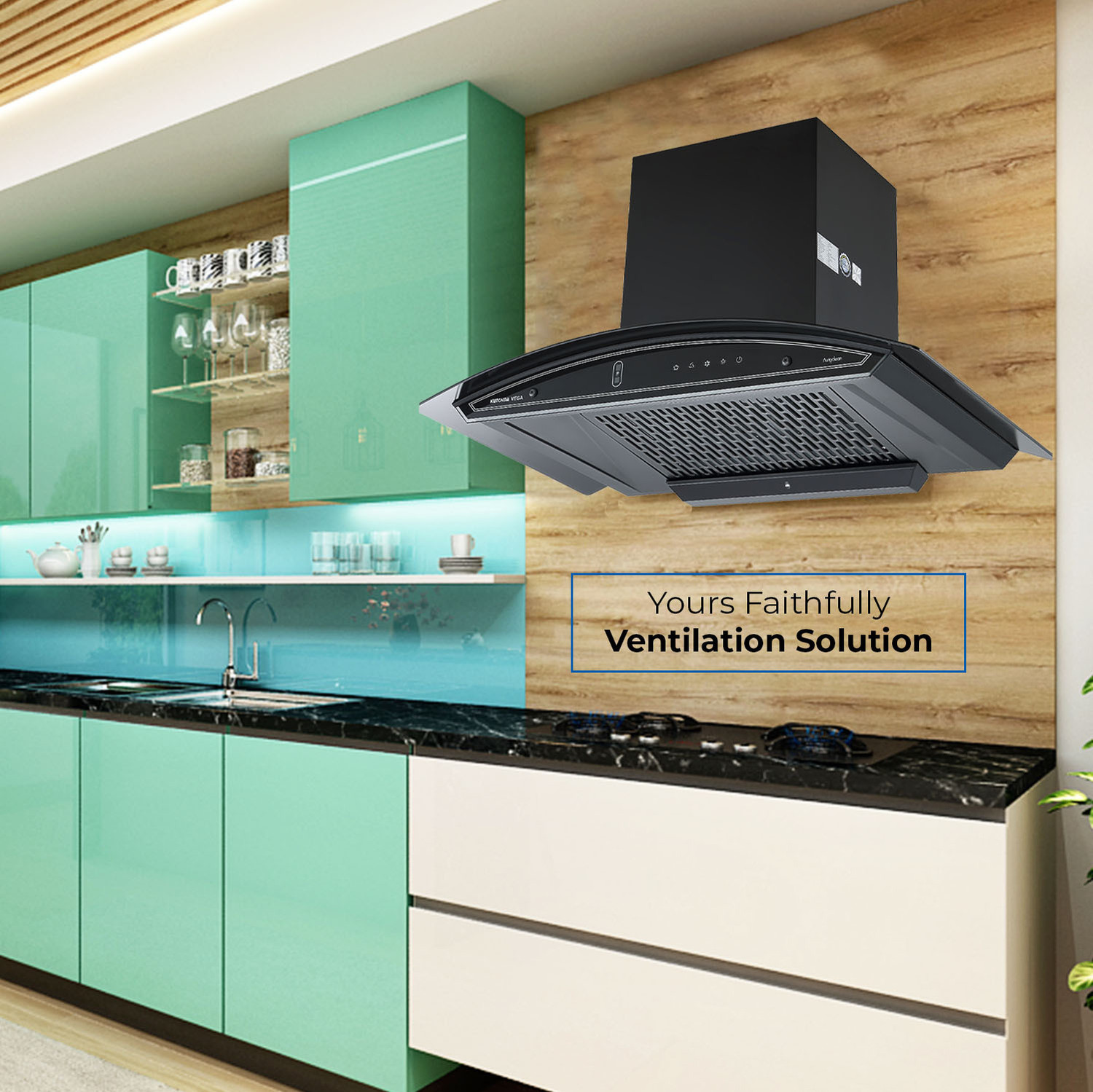 Image of Kutchina Vega DLX 90 1600 CMH 90 cm Motion Sensor Control Touch Control Auto Clean Powerful suction Low Noise Auto Clean Chimney