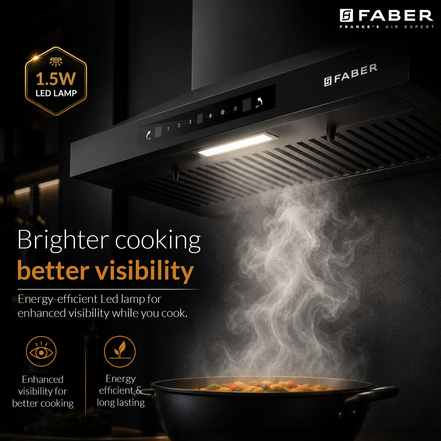 Image of FABER HOOD PLUTO SENSOR TC BF BK IN 60 cm 1000 m hr Baffle Filter Touch Control 1000 CMH 60 cm Chimney