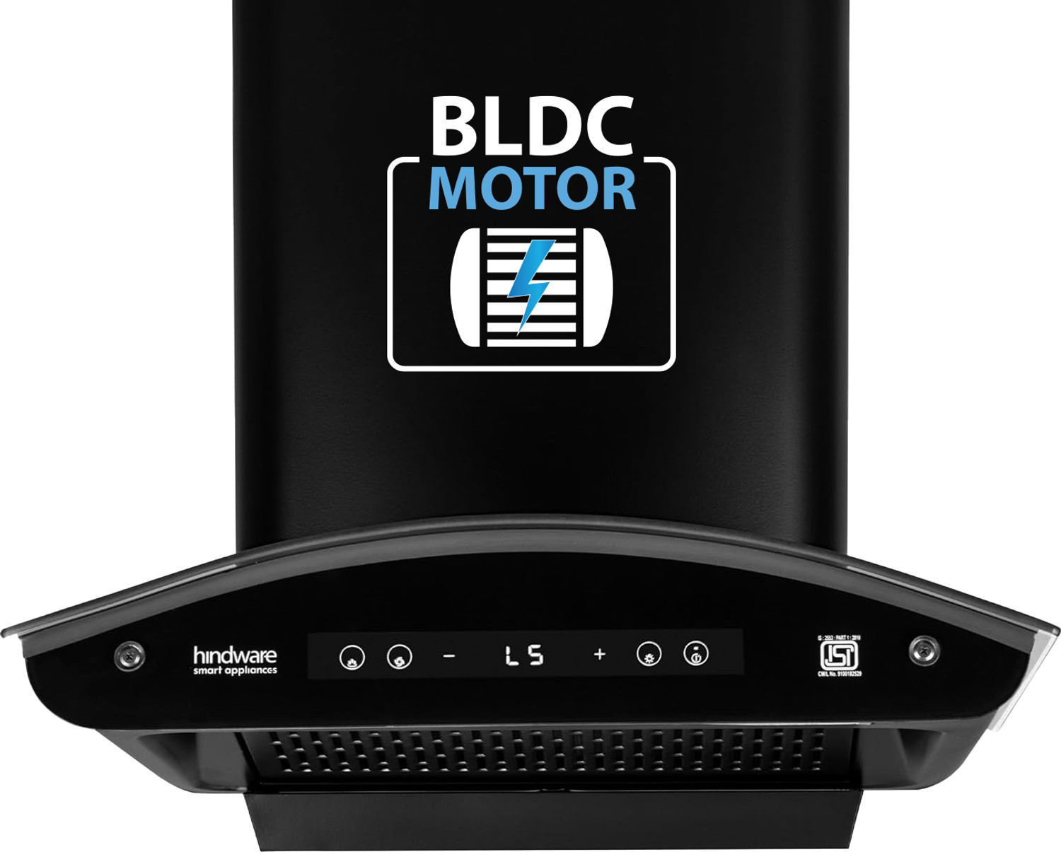 Image of Hindware Smart Appliances Alexio Plus BLDC 60CM Auto Clean | Curved Glass | Filterless | Touch Control, Motion Sensor | Energy Efficient LED Light | Powerful Suction | Wall Mounted Black 1450 CMH Chimney