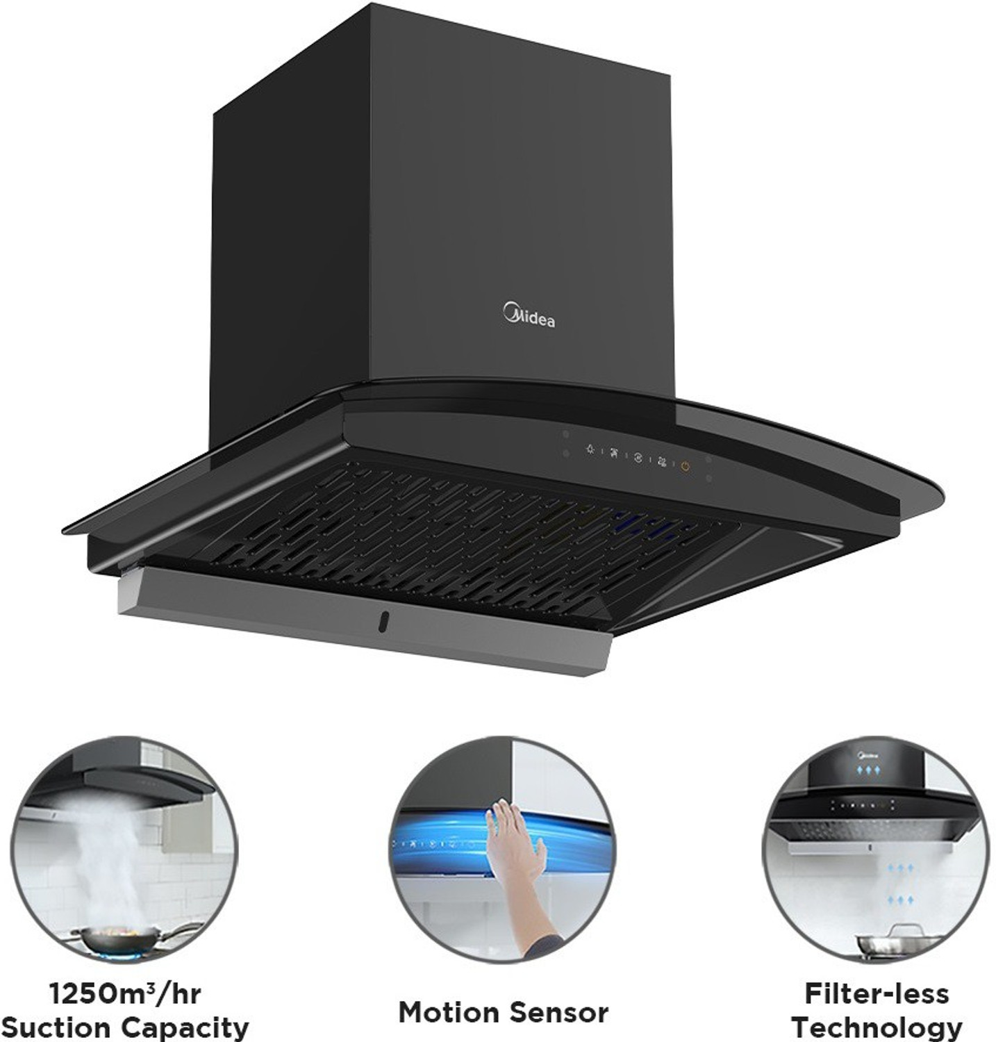 Image of Midea 60V11 Auto Clean Wall Mounted Black 1250 CMH Chimney