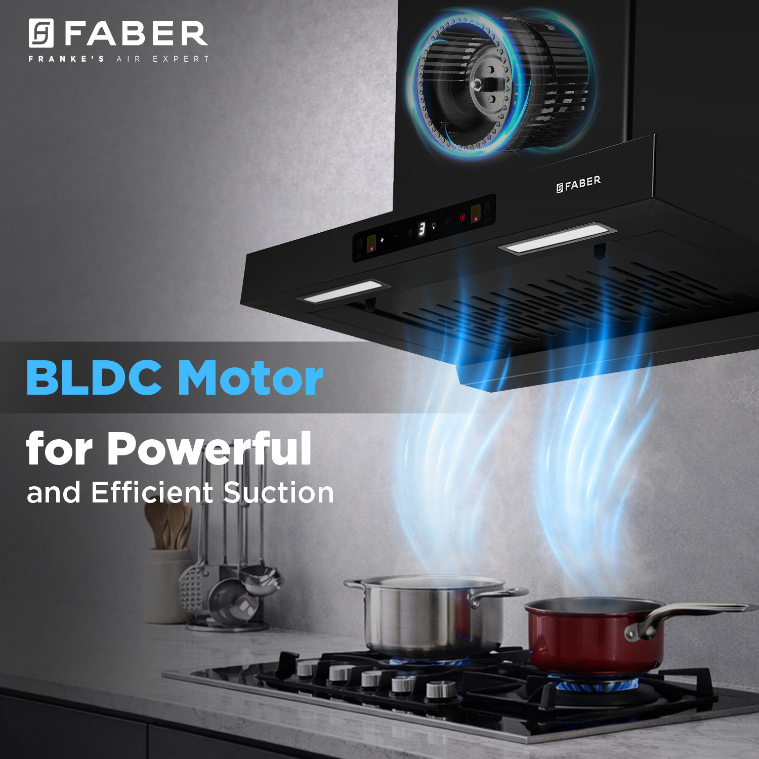 Image of FABER Hood ATOM BLDC TC FL HC SC BK IN 60 1500 CMH 60 cm Auto Clean Chimney