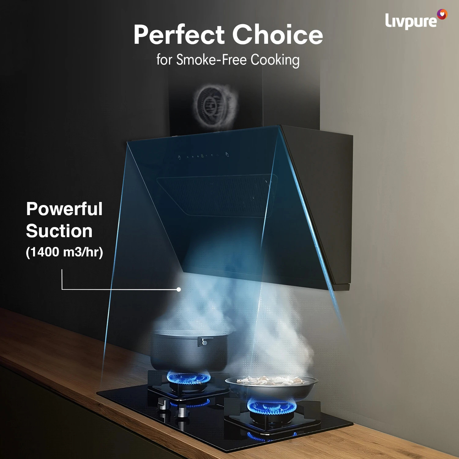 Image of LIVPURE EMERALD-NEO-90-FL-HAC 1400 CMH 90 cm Auto Clean Chimney