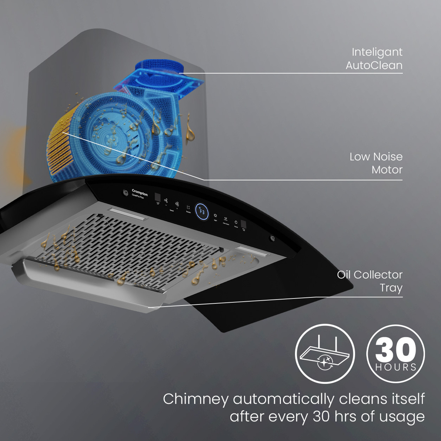 Image of Crompton CHD-QPPC90FLE-IND Auto Clean Wall Mounted Black 1660 CMH Chimney