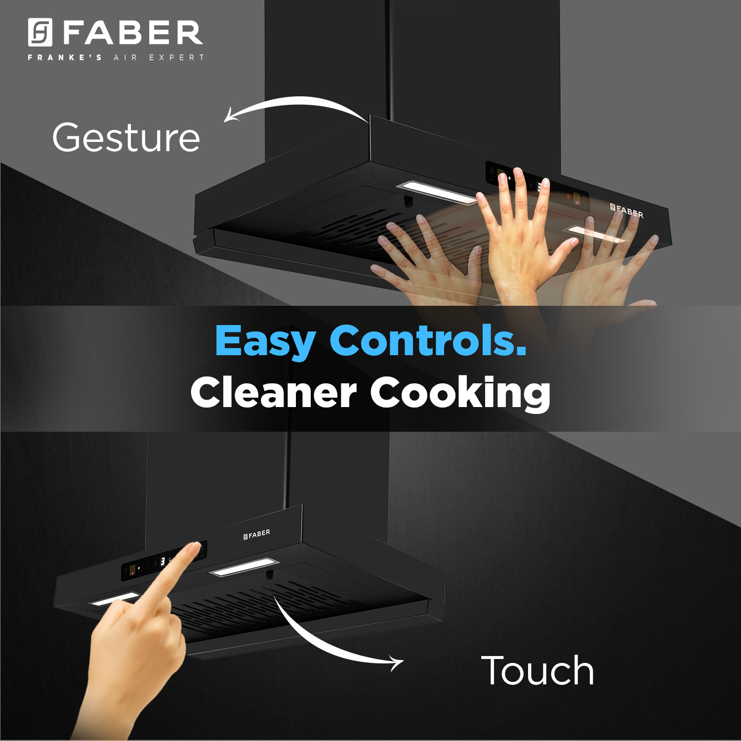 Image of FABER Hood ATOM BLDC TC FL HC SC BK IN 60 1500 CMH 60 cm Auto Clean Chimney