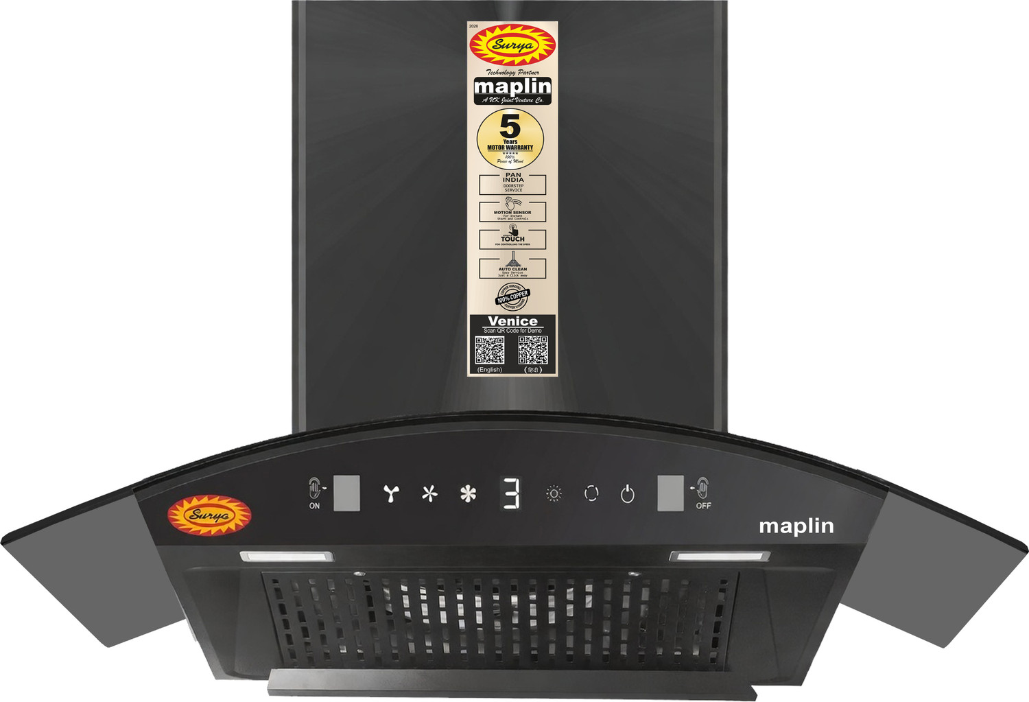 Image of SURYA Venice-DL Ductless Plug&Play 1400 CMH 75 cm Auto Clean Chimney