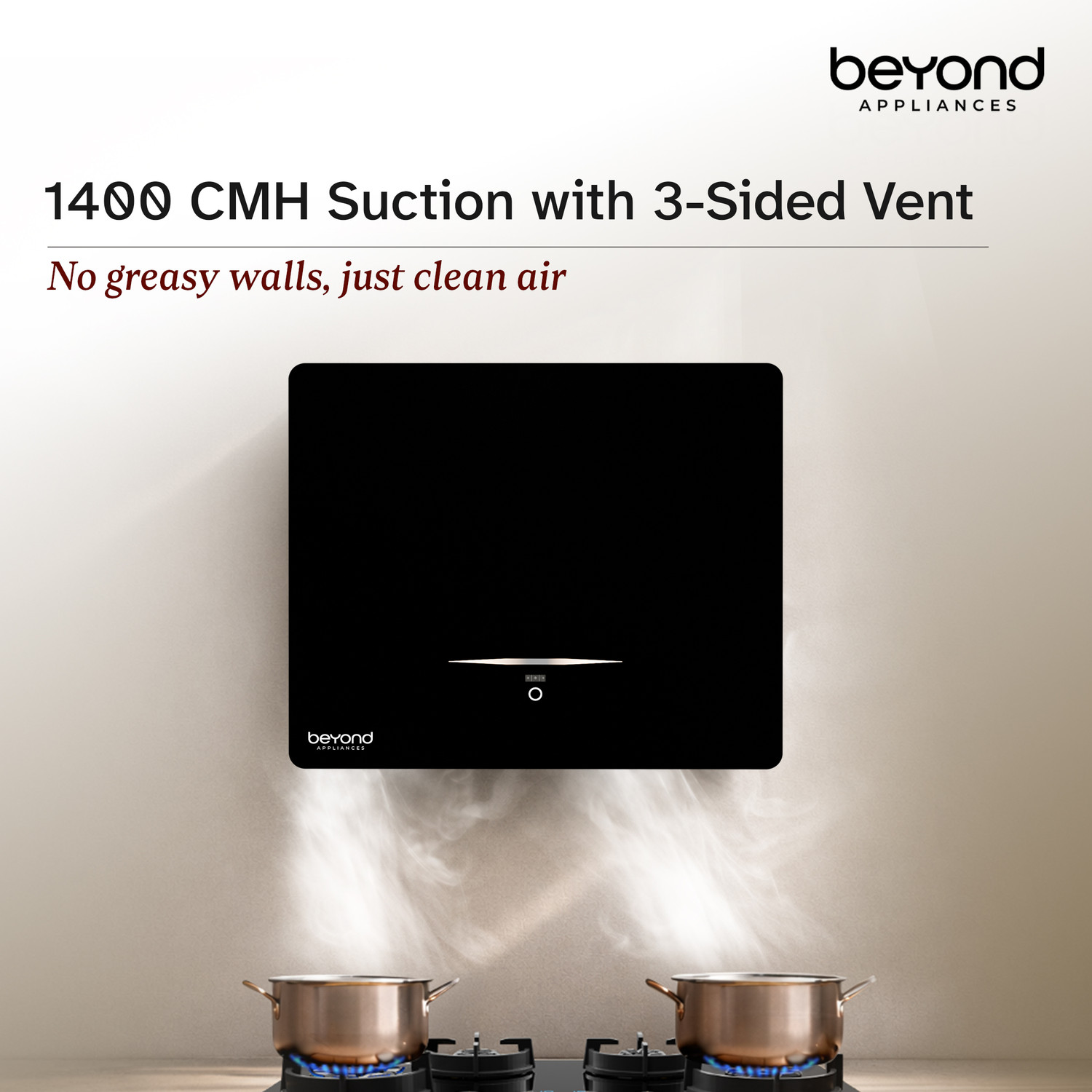 Image of Beyond Appliances Cube Pro Plug N Play BLDC Kitchen Chimney 1400 CMH 60 cm 5-Stage Charcoal Activated Filter 3-way Suction 45dB Auto Clean Chimney