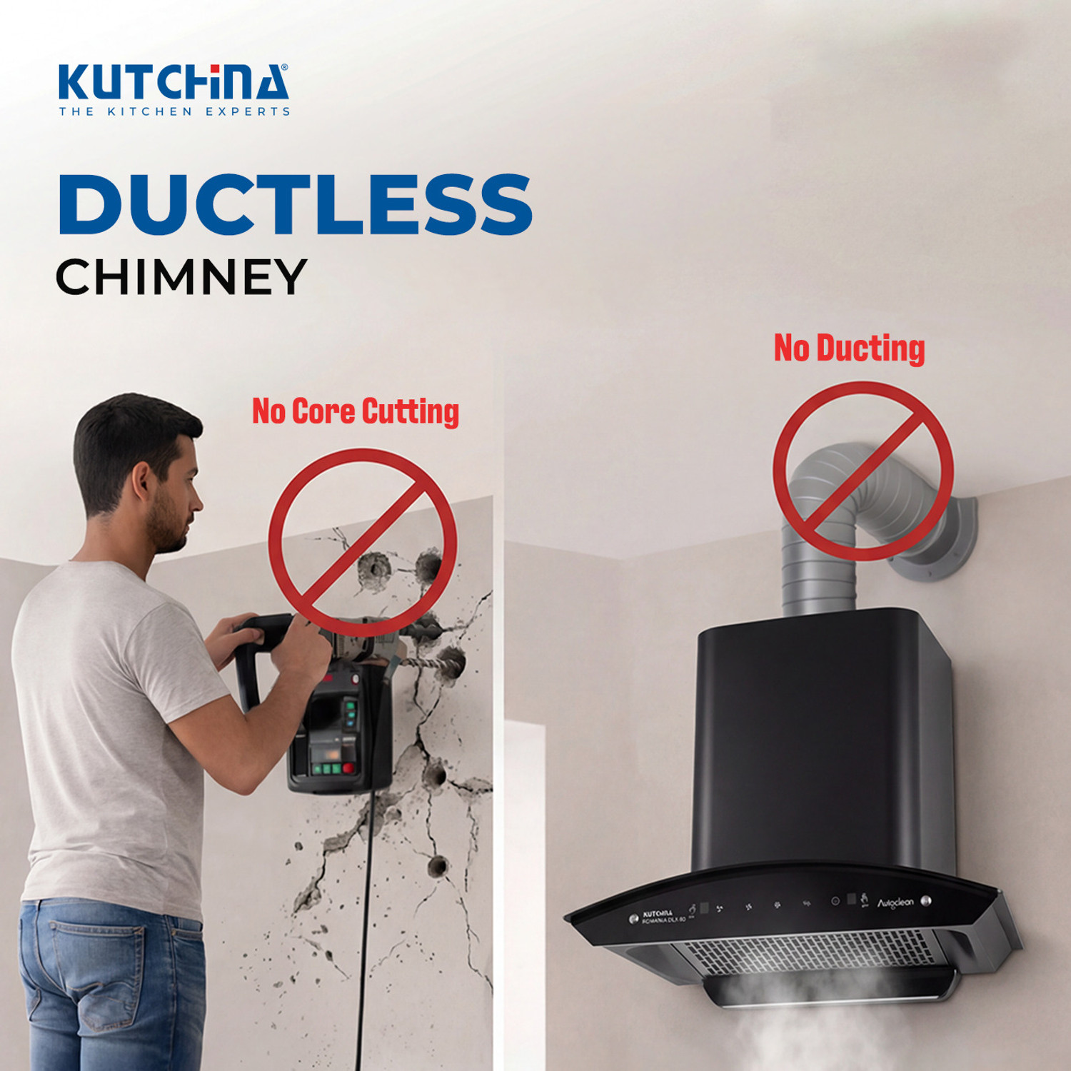 Image of Kutchina Romania DLX 60 1300 CMH 60 cm Ductless Plug & Play Touch & Wave Sensor Control Auto Clean Chimney Auto Clean Chimney