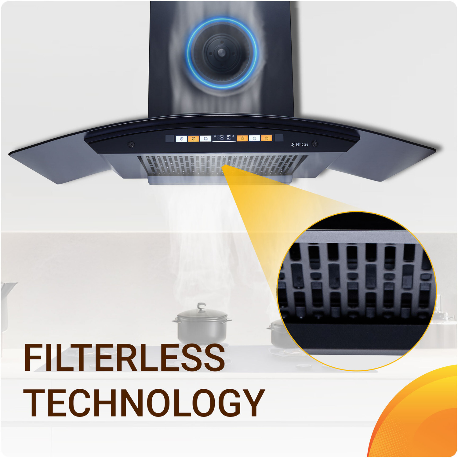 Image of Elica WD HS ORG FL 900 HAC LTW MS NERO 1600 CMH 90 cm Auto Clean Chimney