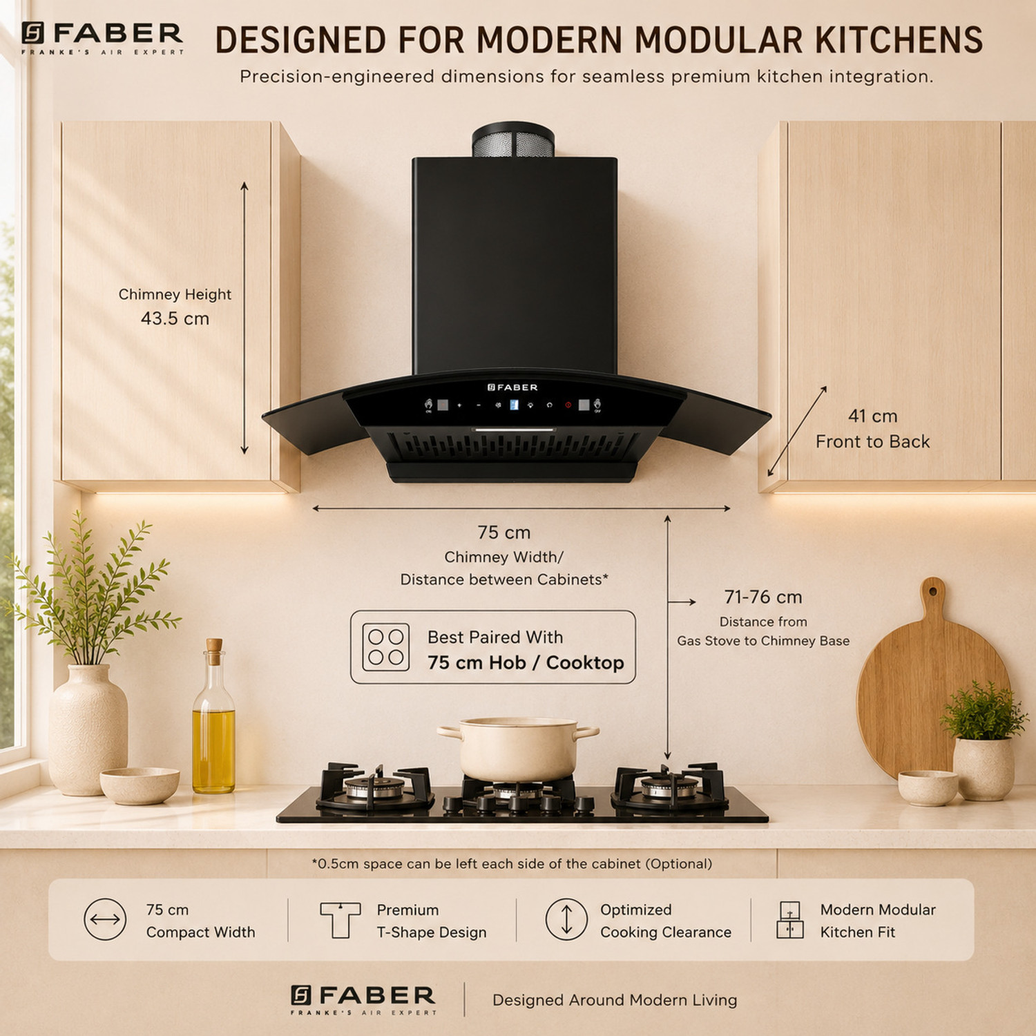 Image of FABER HOOD DELIGHT PRO PNP HC FL SC BK IN 75-C 1500 CMH 75 cm Plug n play 75 cm Auto Clean Chimney