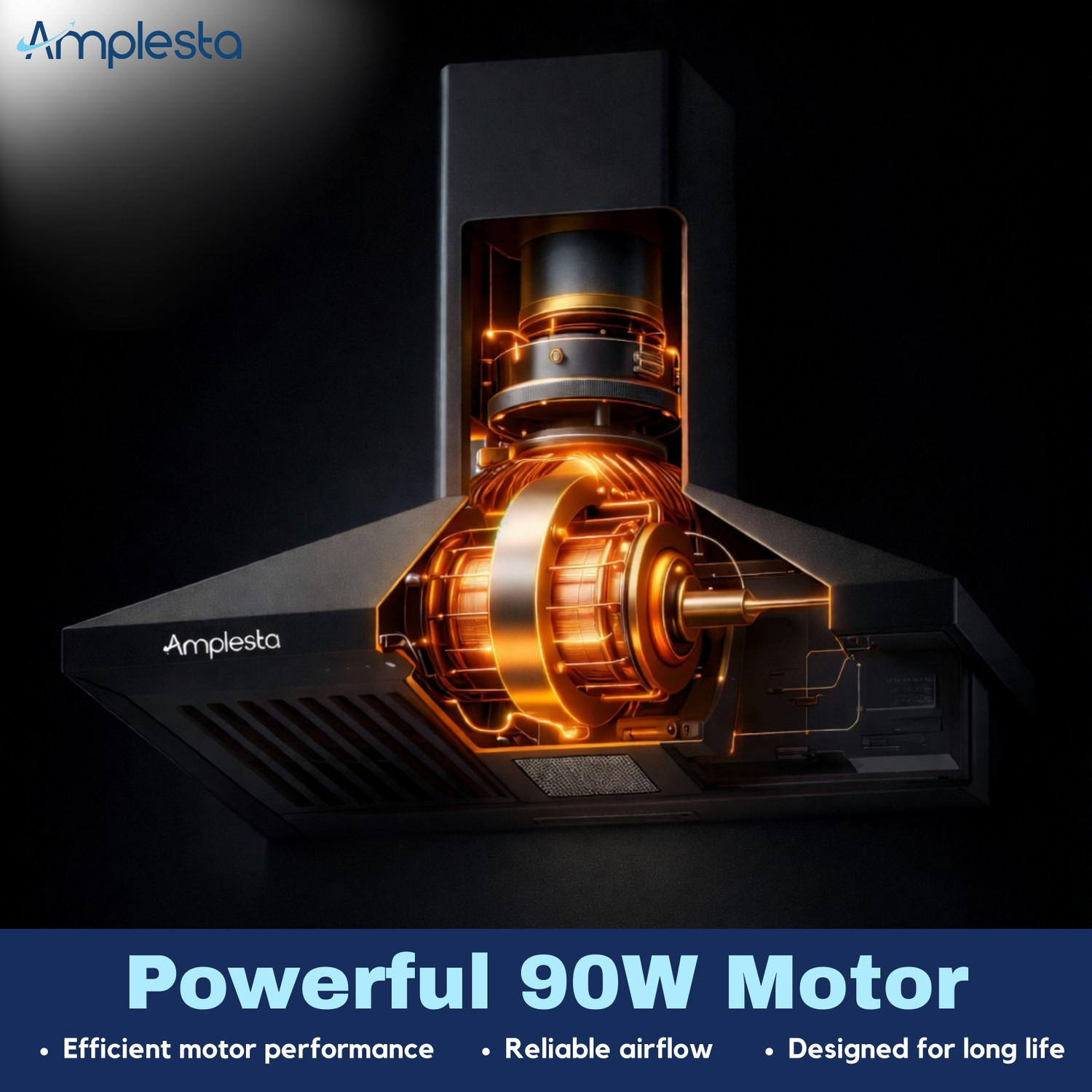 Image of Amplesta AirNova-Pyramid shaped 1150cmh chimney with Baffle Filters 1200 CMH 60 cm Chimney