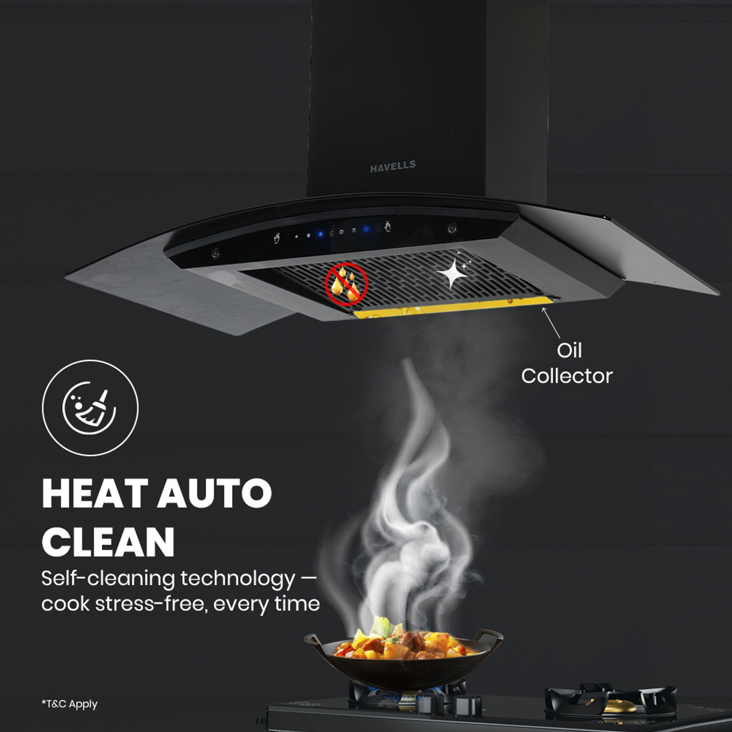 Image of HAVELLS Polaris lite 60, Curved Shape 60 cm, BLDC, Autoclean Chimney 1500 CMH 60 cm Auto Clean Chimney