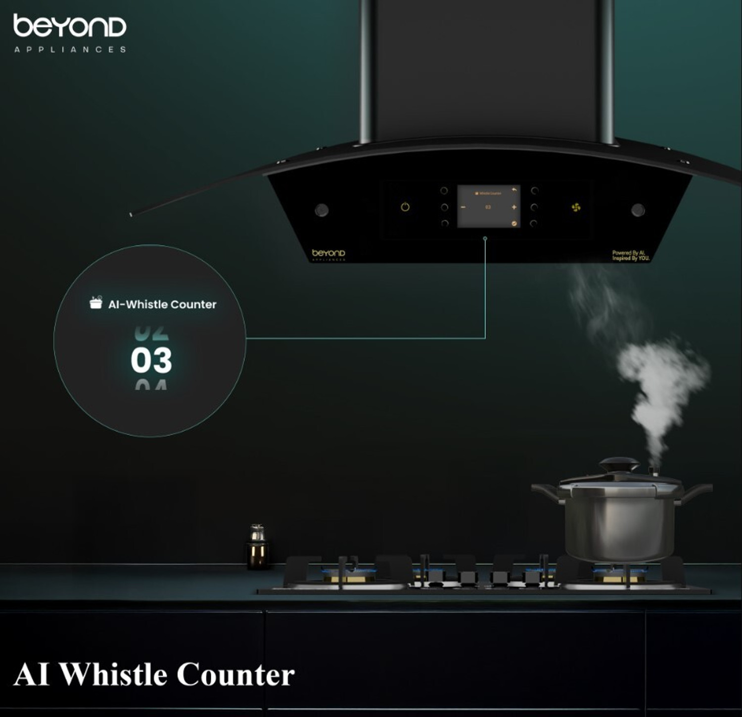 Image of Beyond Appliances Arista 90cm Smart Chimney 1408 CMH 90 cm Filterless |Motion Sensor & Speakers | Touch Control | Radio | Whistle Counter |AI Chimney Auto Clean Chimney