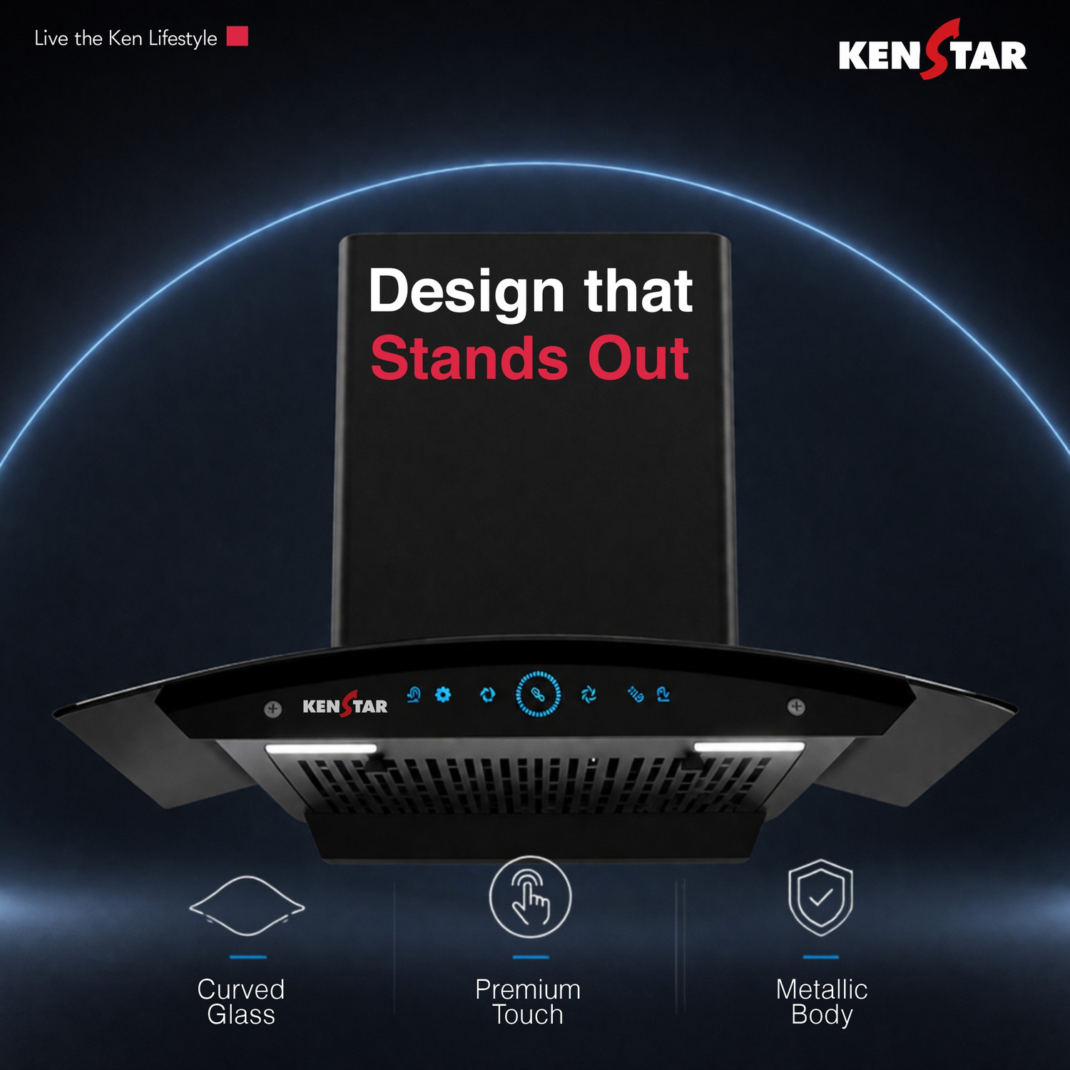 Image of Kenstar Smoke Zero 90 1200 CMH 90 cm | Curved Glass | Filterless | 3 Speed Motion Sensor with Touch Controls | Powerful Suction | Outer Oil Collector | Energy Saving LED Lights | Auto Clean Chimney