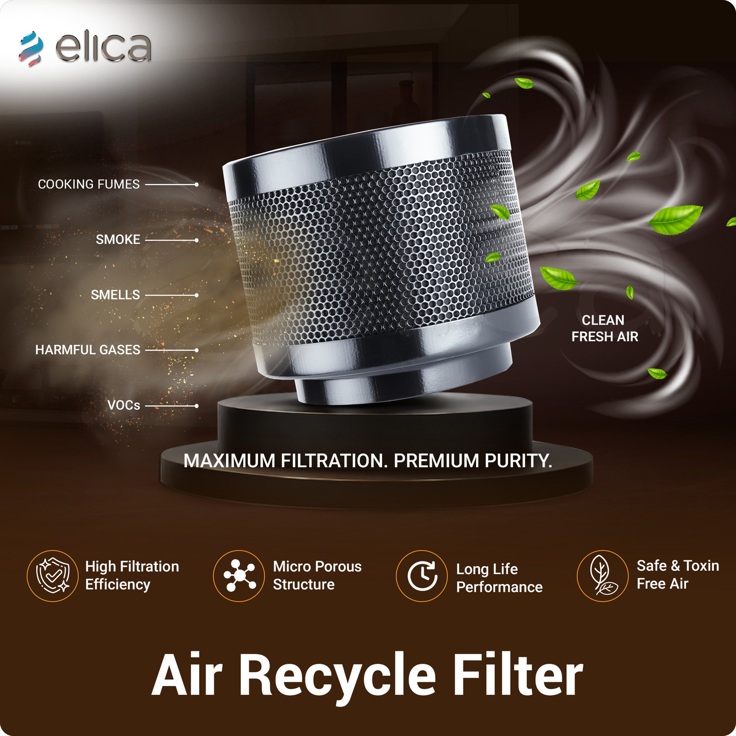 Image of Elica KITTY PLUG N PLAY BF 600 BLDC HAC LTW MS NERO 1600 CMH 60 cm Auto Clean Chimney