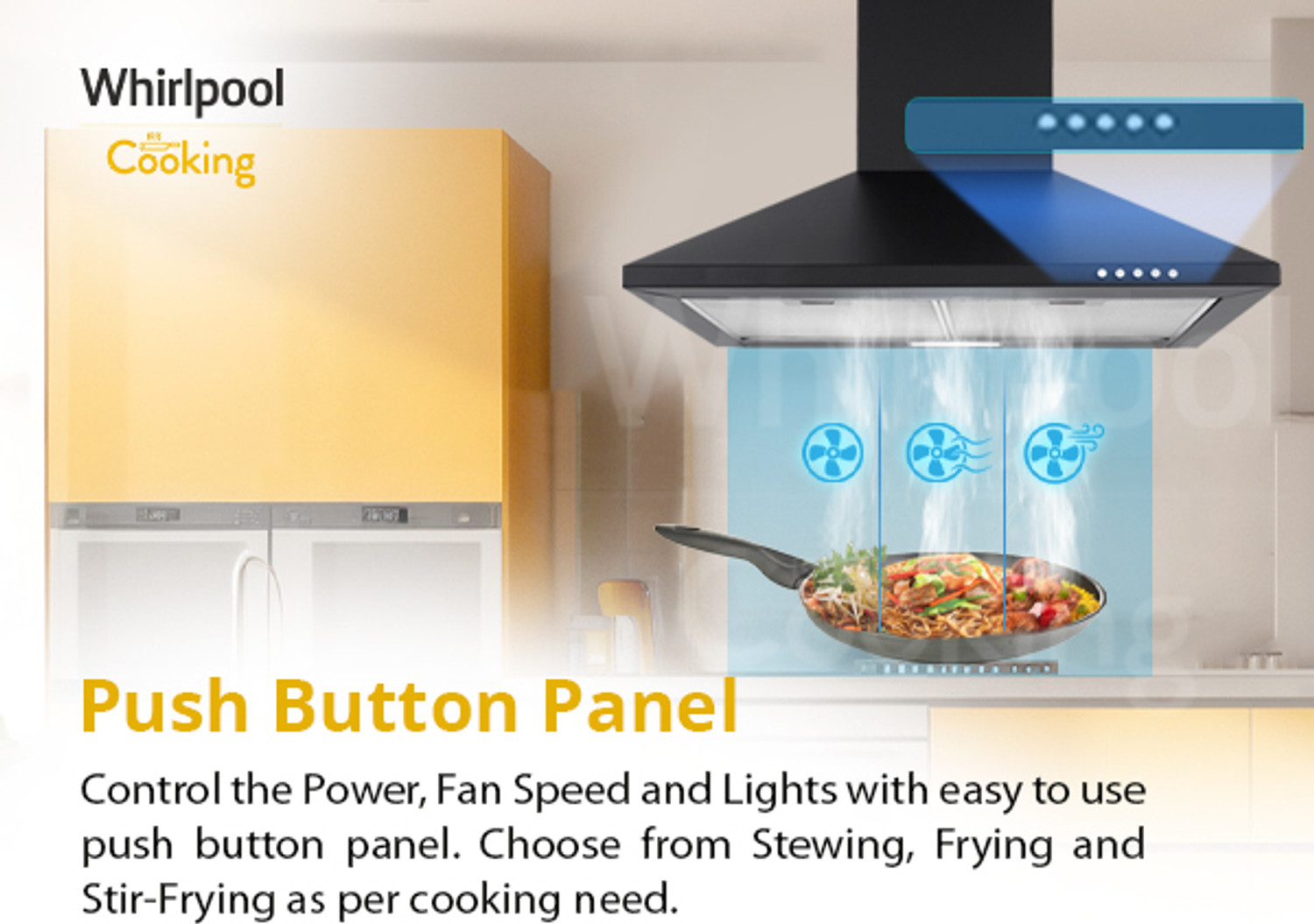 Image of Whirlpool CLASSIC PLUS CF 60 BK HOOD Pyramid 60 CM | 5 Years Motor Warranty| 3 Layer Mesh Filter|Powerful Suction |Low Noise | LED Lamp | Push Button Control Wall Mounted Black 900 CMH Chimney