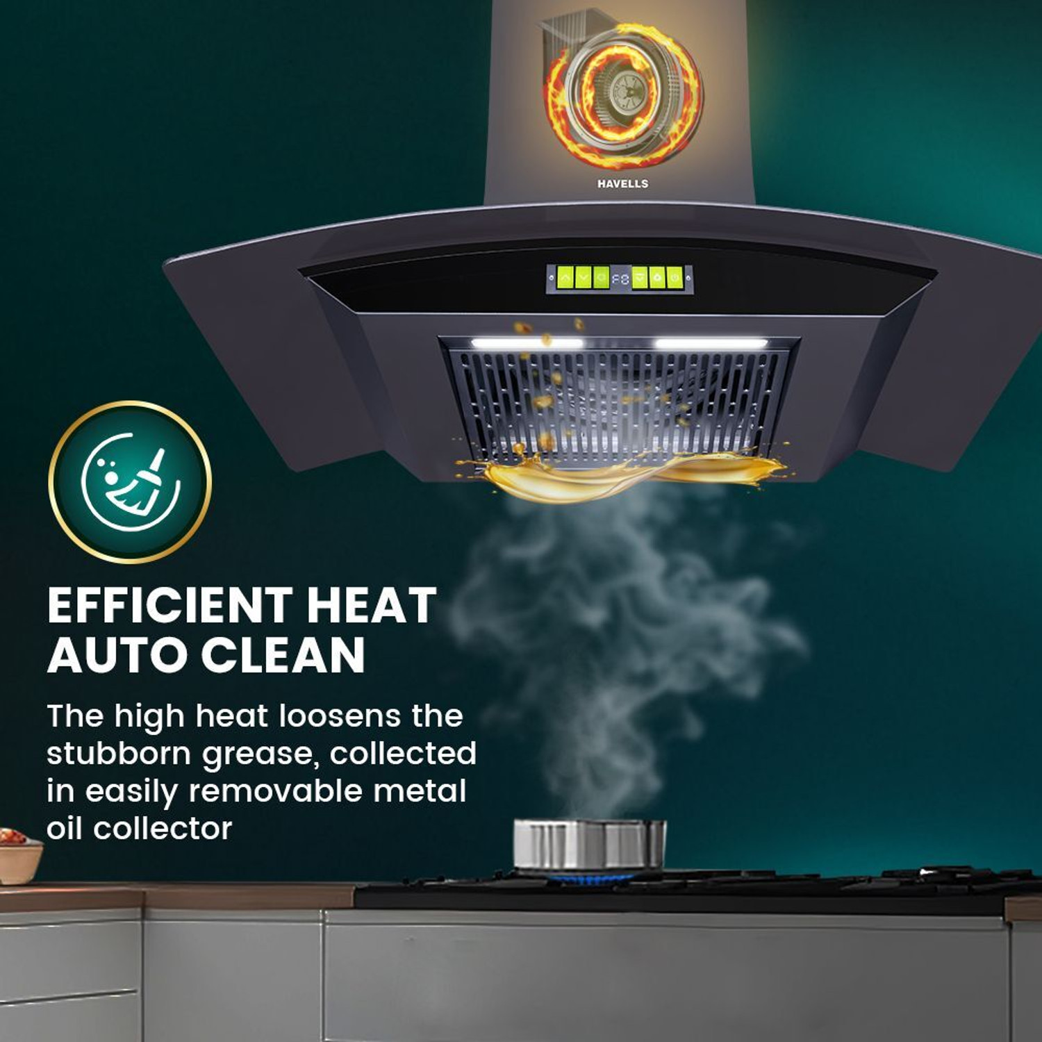 Image of HAVELLS Polaris BLDC 60cm Curved Glass Kitchen Chimney 1600 CMH 56.5 cm Auto Clean Chimney