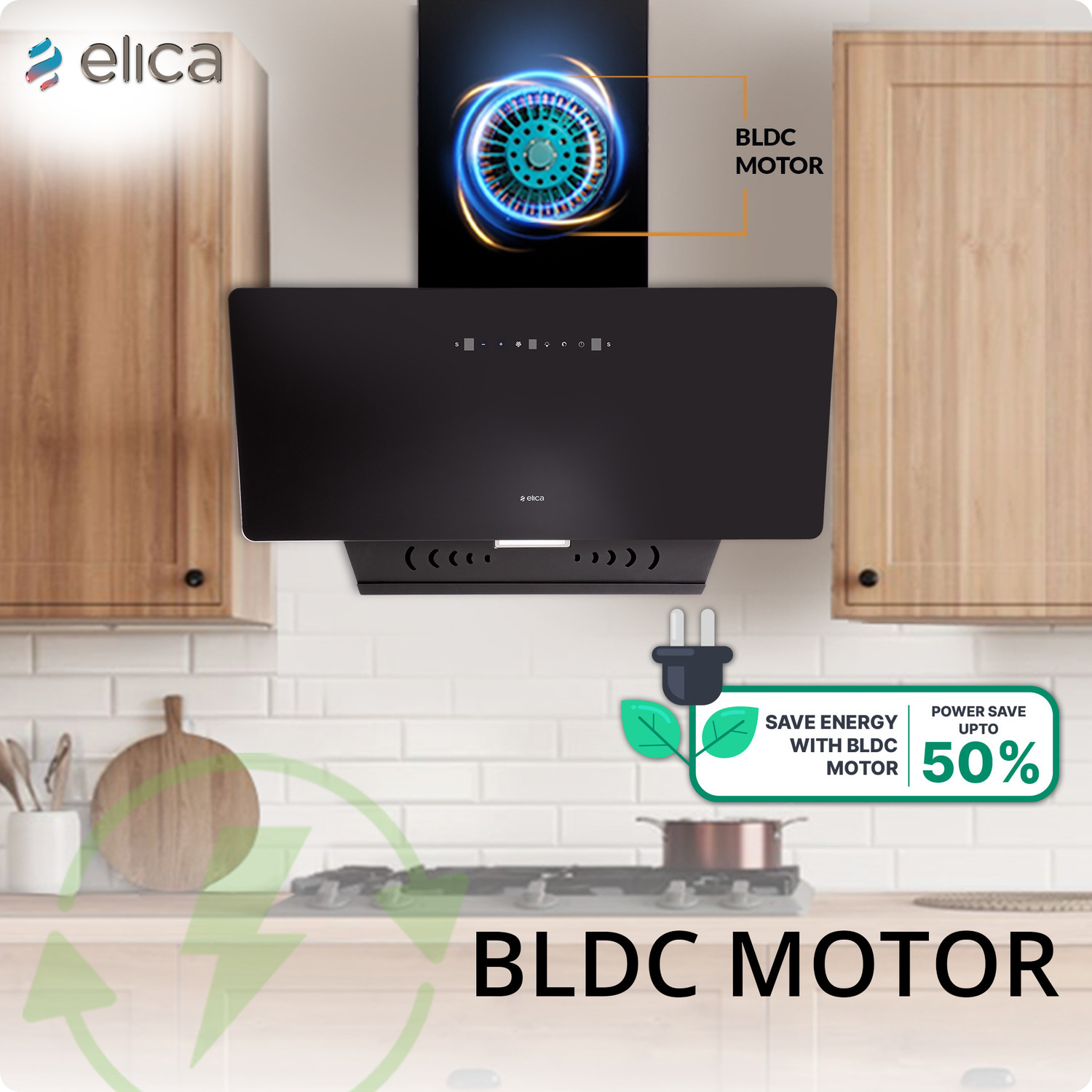 Image of Elica KITTY FL 900 BLDC HAC LTW MS NERO 1600 CMH 90 cm Auto Clean Chimney