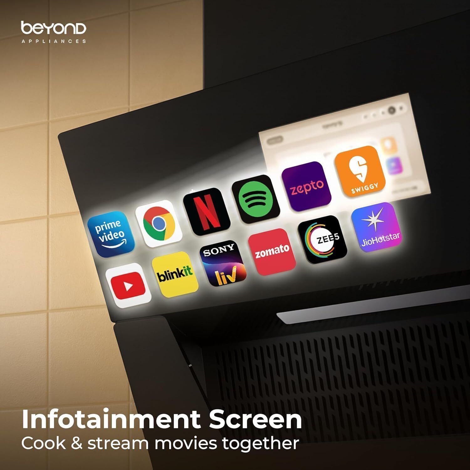 Image of Beyond Appliances Eris 90cm Slant Android Chimney Filter-Less | Motion Sensor 1500 CMH 90 cm Auto Clean Chimney