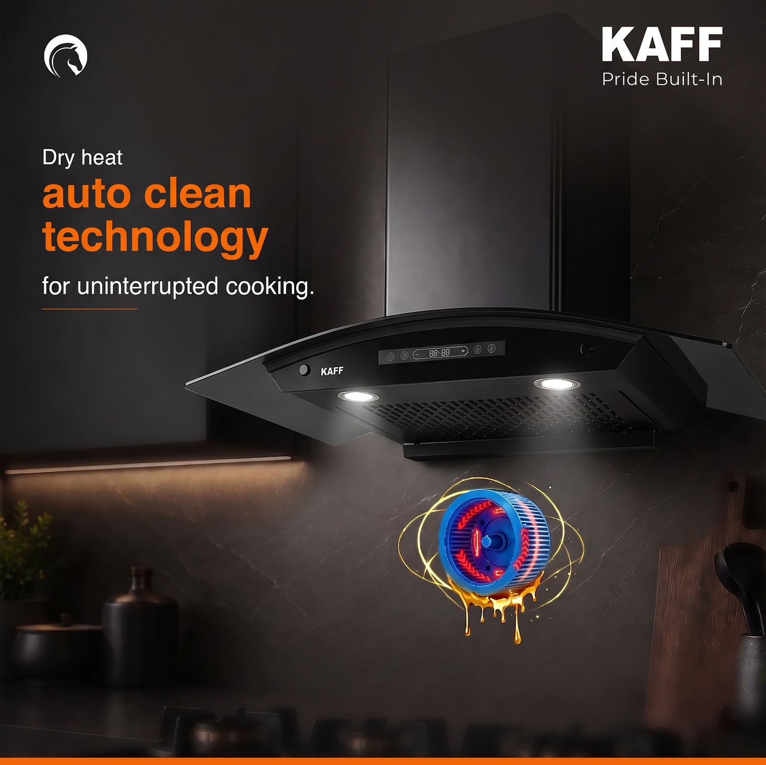 Image of Kaff KCF90-DC 1400 CMH 90 cm BLDC Low Noise, Filterless Easy Clean, Touch /Motion Sensor with Digital Display, Auto Clean Chimney